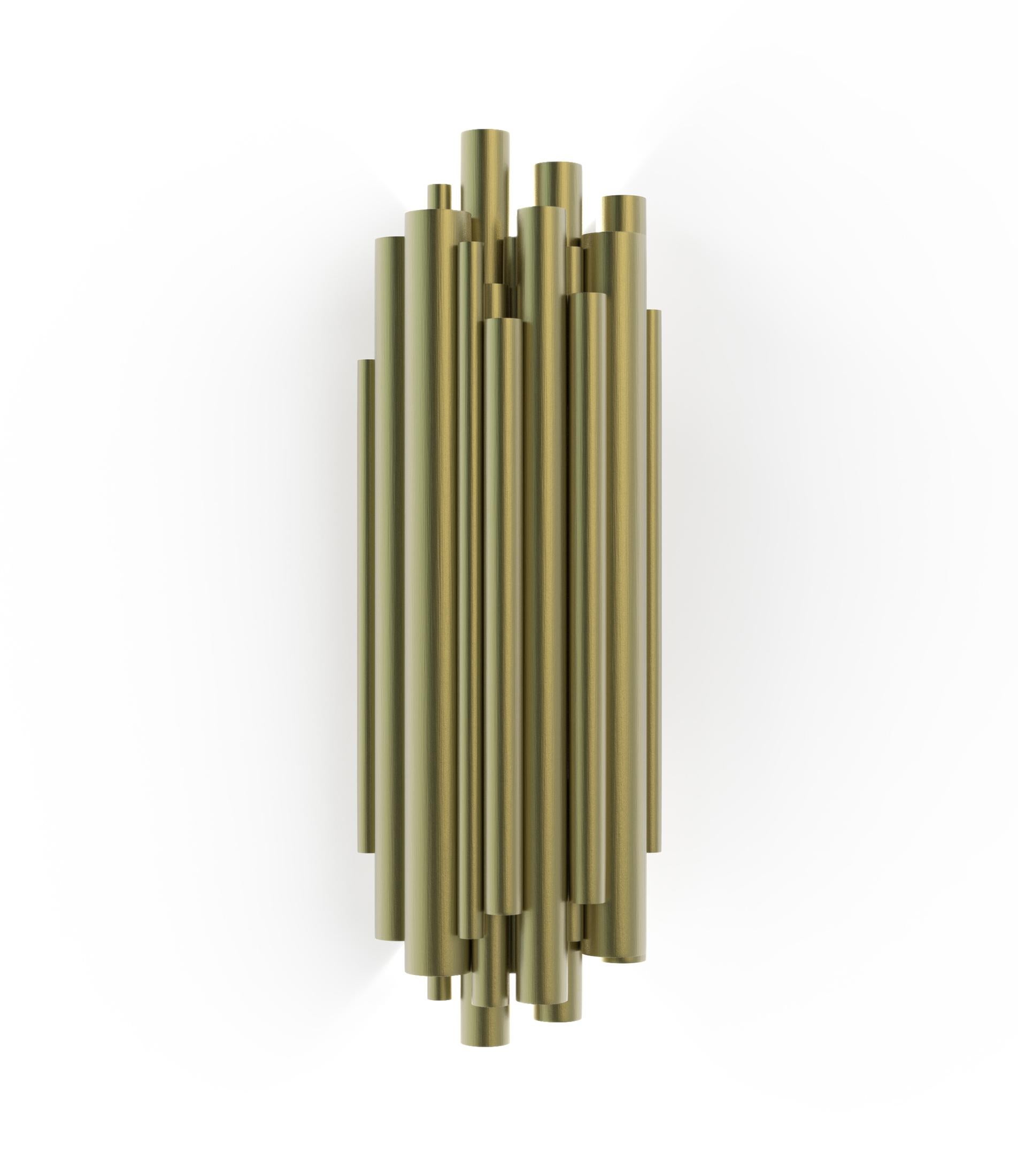 Luxury and Art Deco are synonyms with this Brubeck wall sconce lighting design. Inspired by the timeless musical instrument that is the pipe organ and one of the foremost exponents of jazz, Dave Brubeck, this luxurious wall sconce is a statement