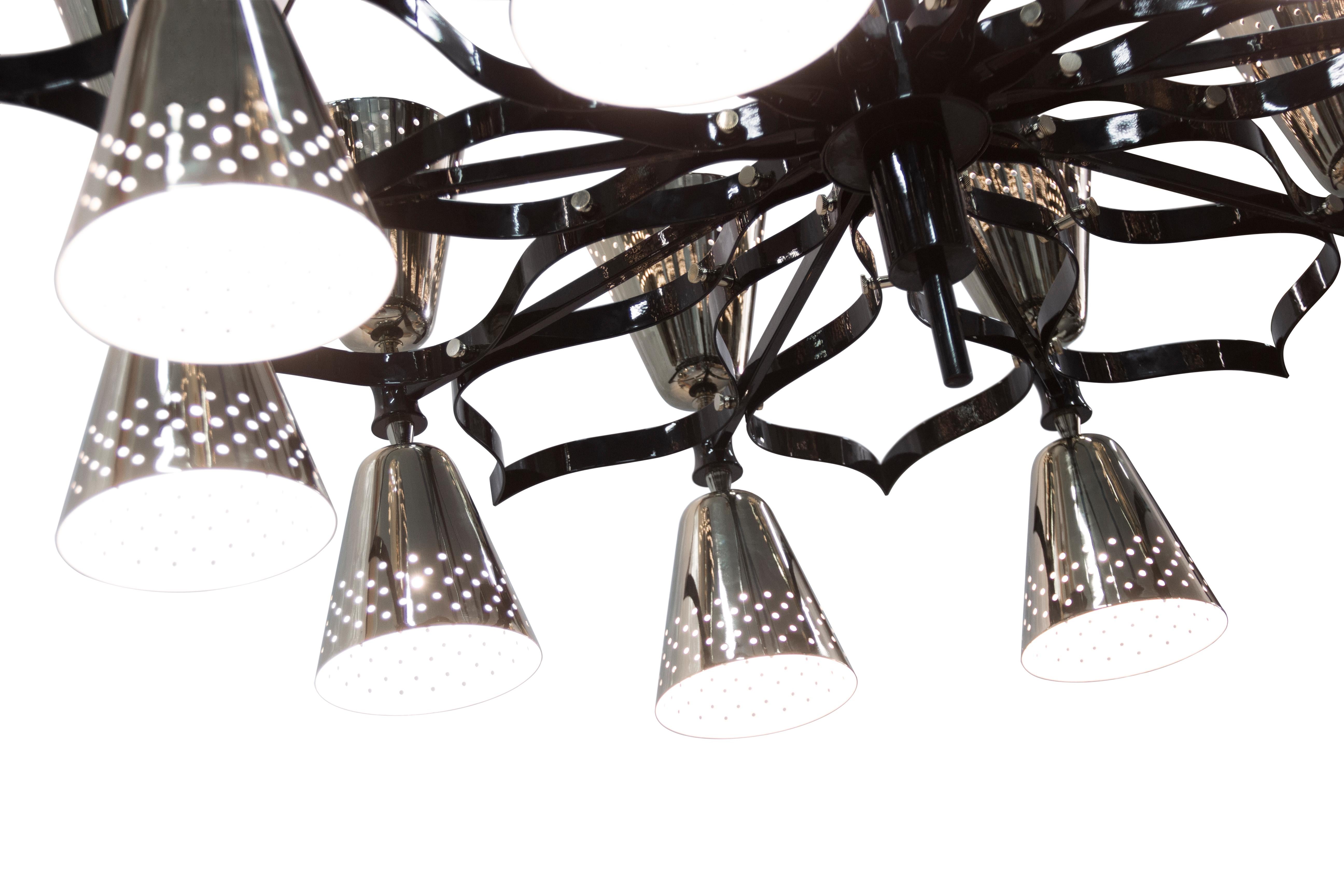 Portuguese Charles Pendant Light in Black with Silver Shades For Sale