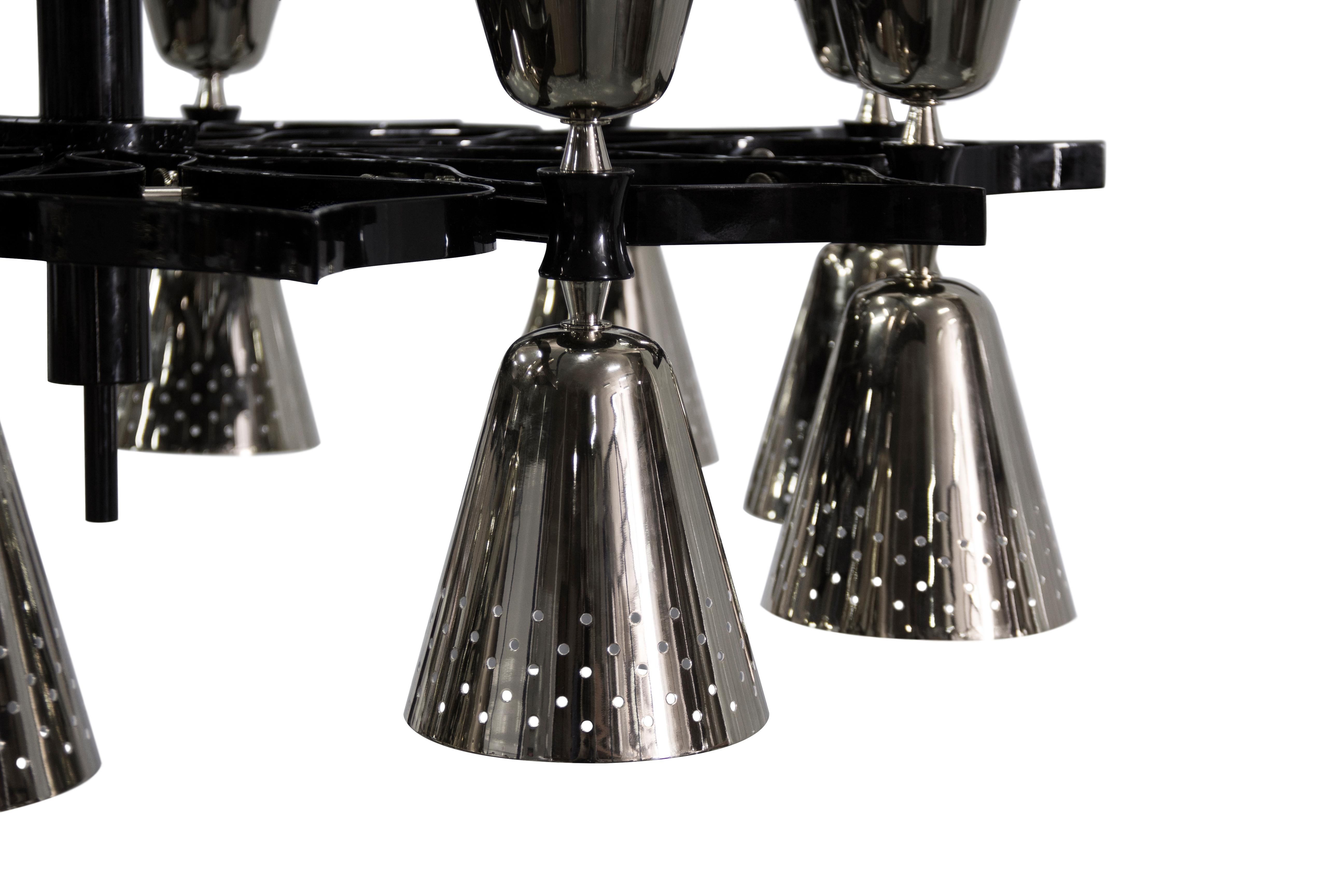 Hand-Crafted Charles Pendant Light in Black with Silver Shades For Sale