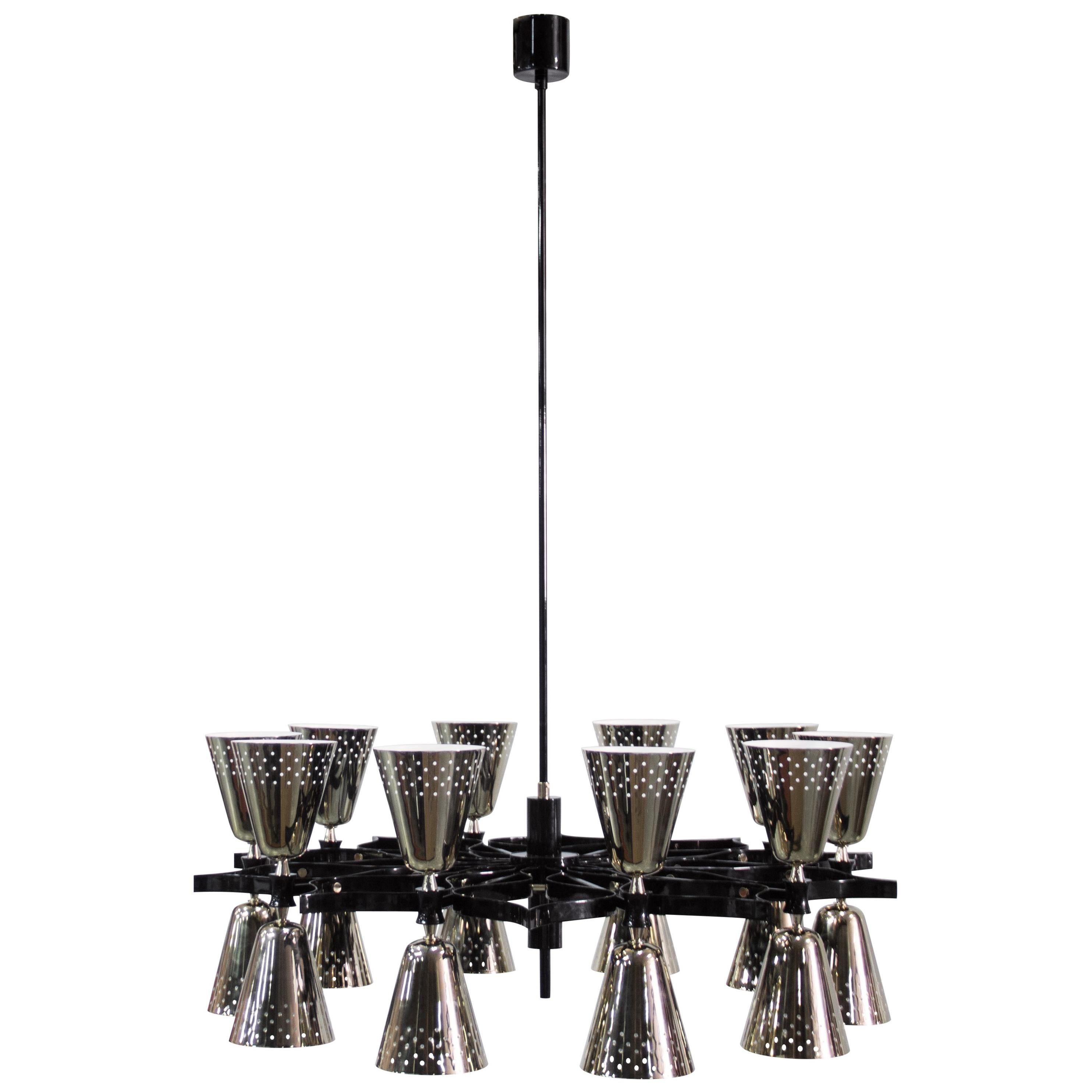 Charles Pendant Light in Black with Silver Shades For Sale