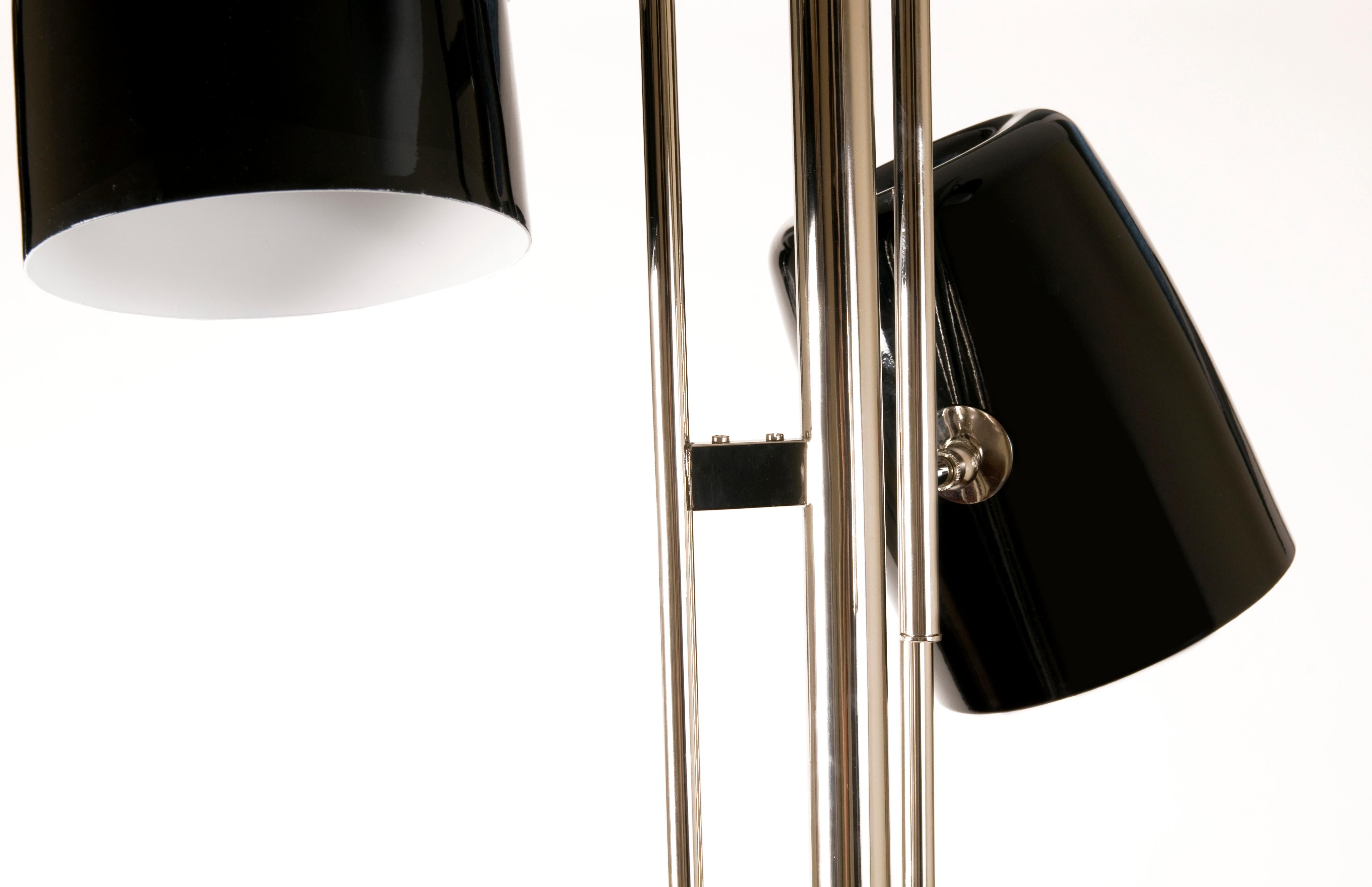 Cole Floor Lamp in Silver with Black Shades In New Condition For Sale In New York, NY