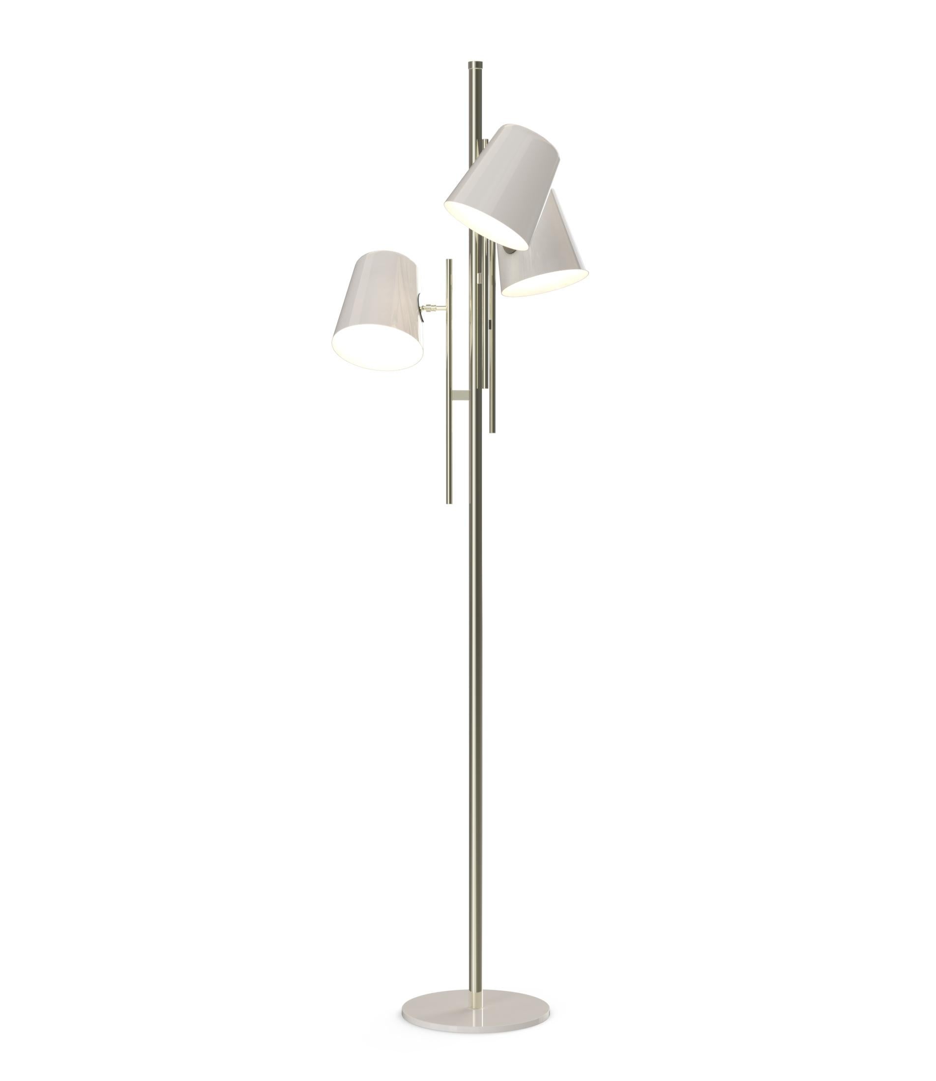 Hand-Crafted Cole Floor Lamp in Silver with Black Shades For Sale