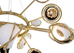 Cosmo Pendant Light in Brass and Steel with Black and White Globes