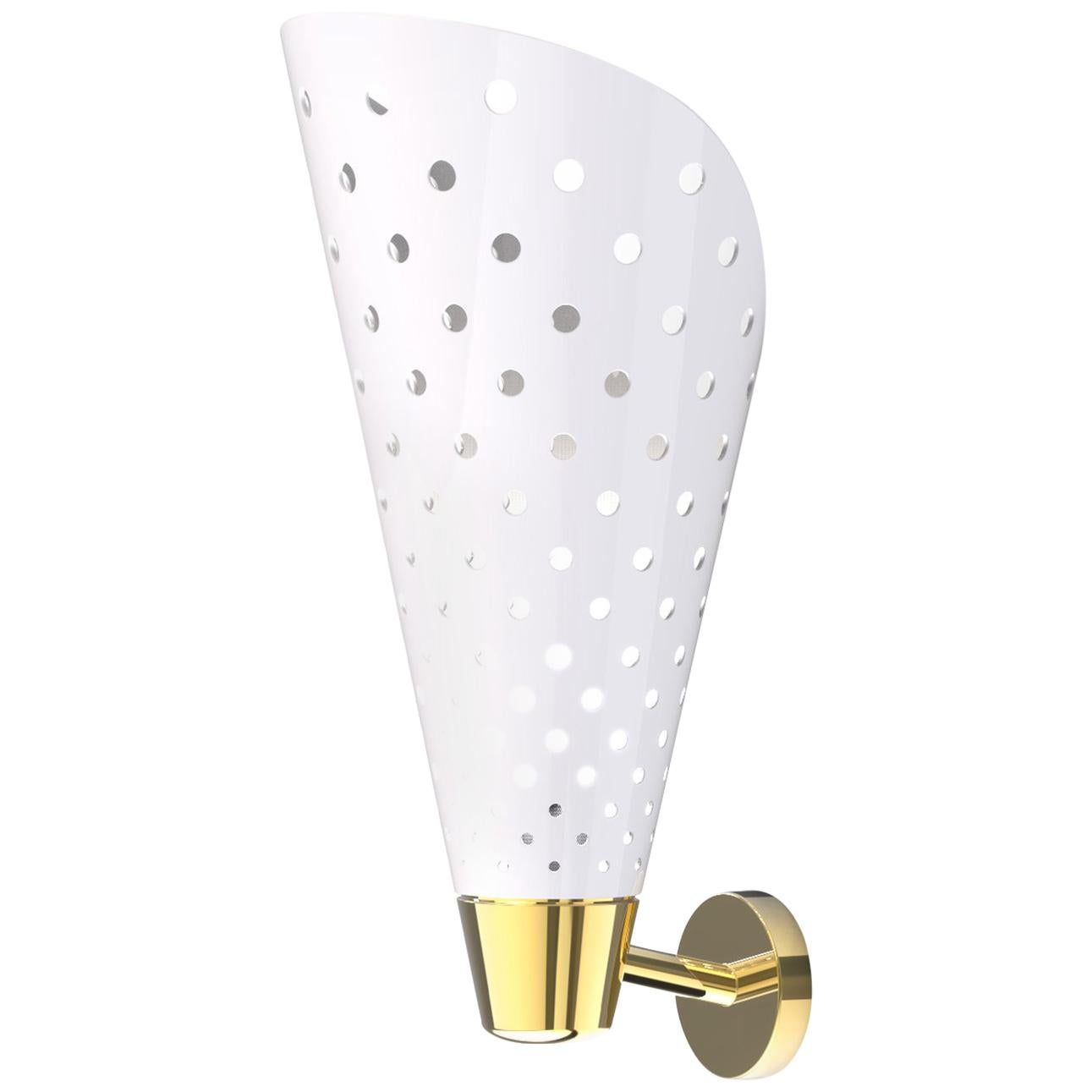 Dizzy Wall Light in White with Brass Detail For Sale
