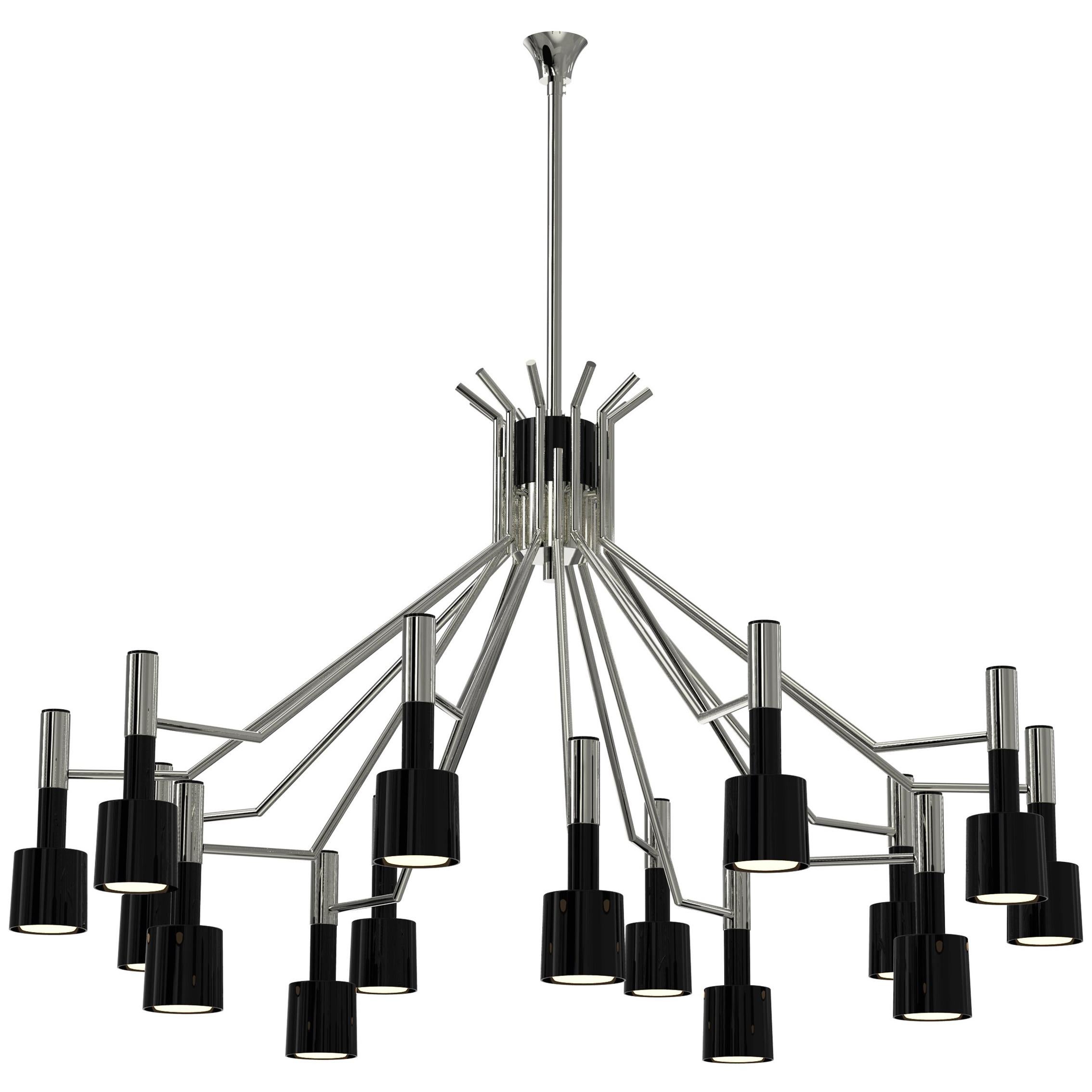 Ella Round Chandelier in Silver with Black Shades For Sale
