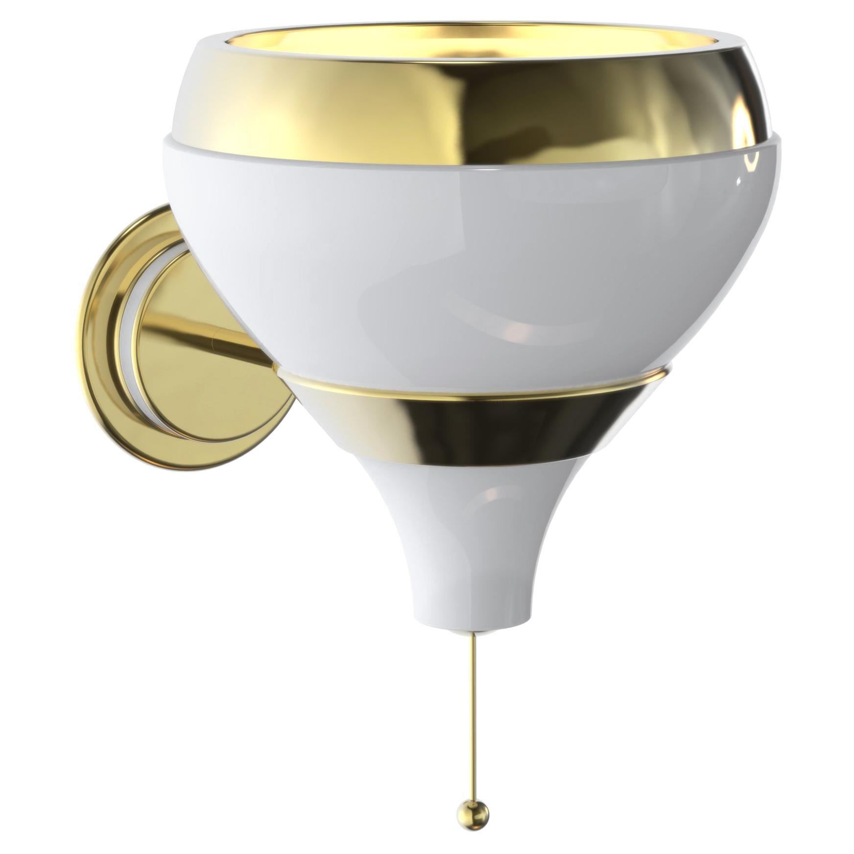 Hanna Wall Light with White and Brass Finish For Sale