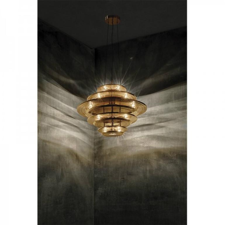 Mid-Century Modern Hendrix Five-Tier Chandelier in Brass For Sale