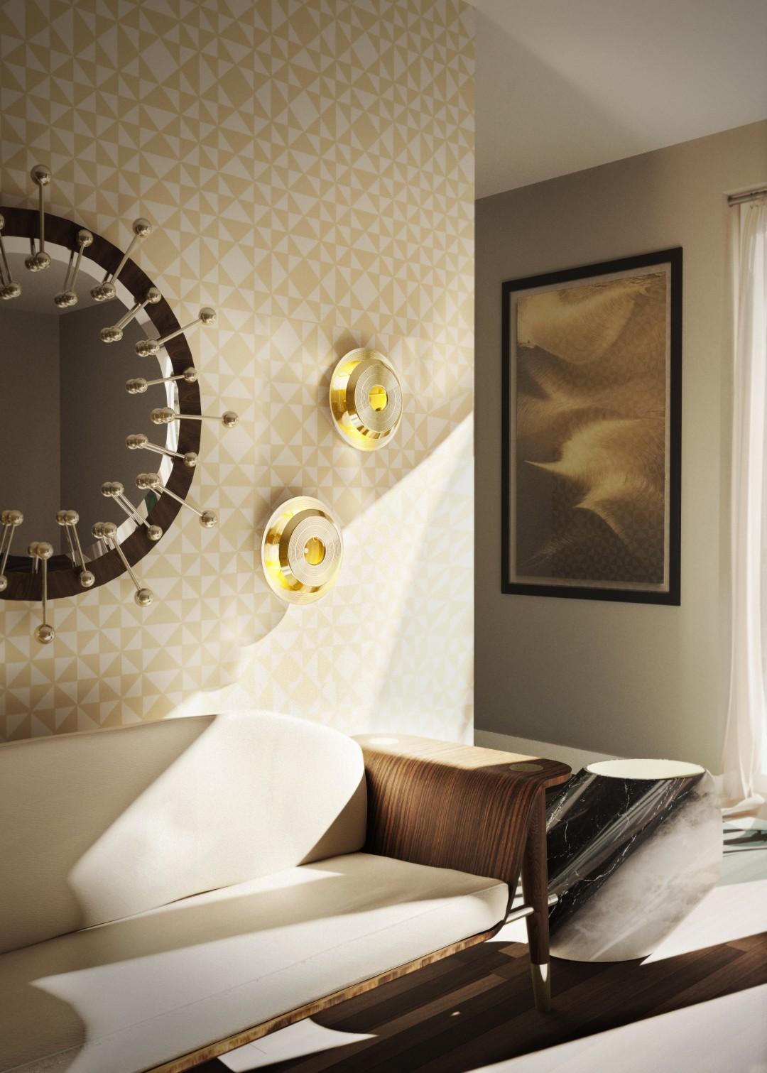 Hendrix Round Wall Light in Brass with Gold-Plated Finish In New Condition For Sale In New York, NY