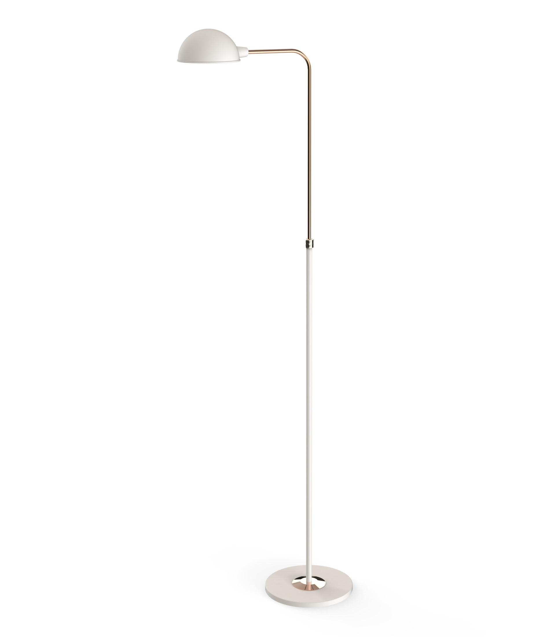 Inspired by the amazing personality of Herbie Hancock, Herbie floor lamp provides a brilliant warm vibe to every Mid-Century Modern room. With a structure handmade in brass, its matte black exterior is complemented by a matte white interior shade.