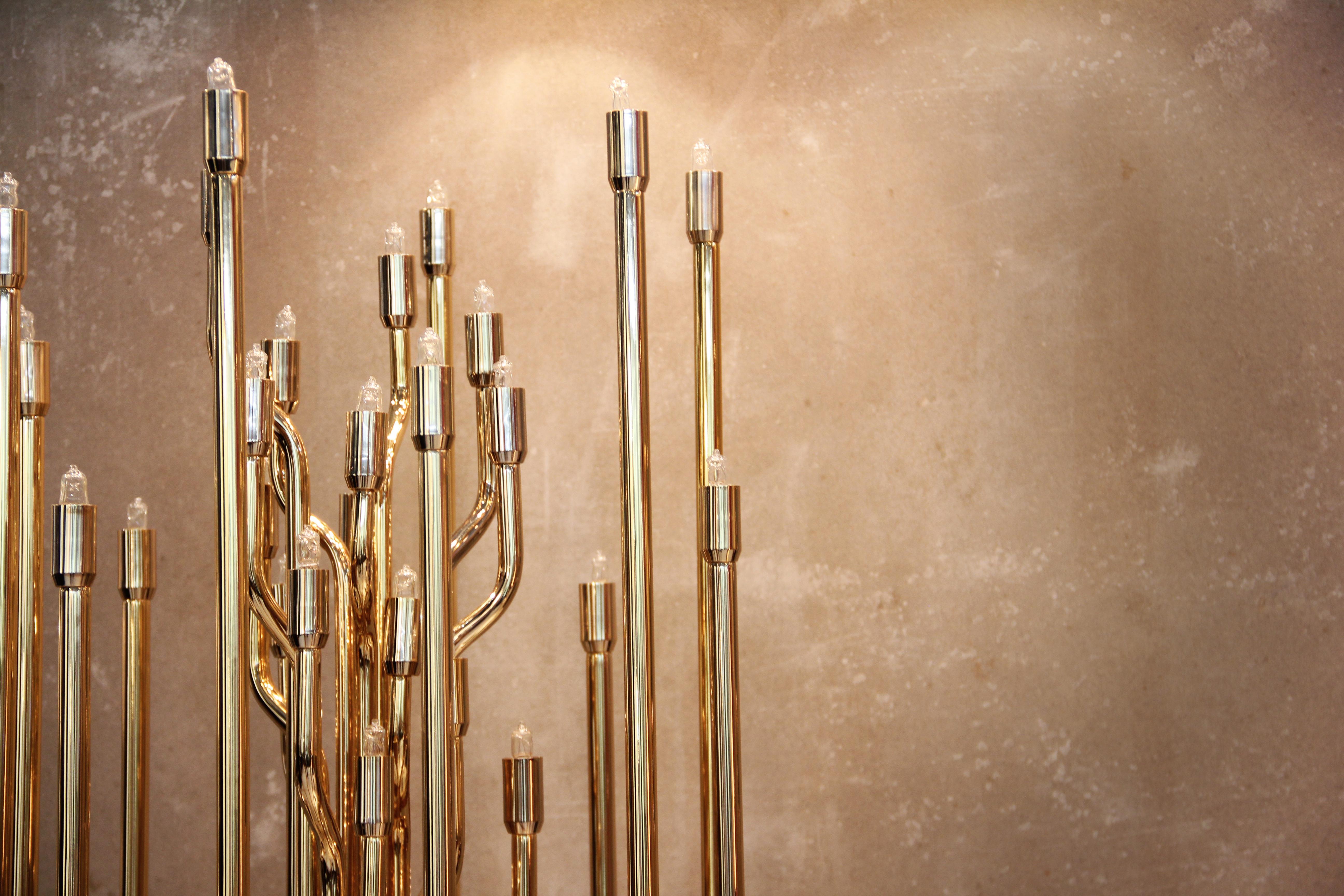 Portuguese Janis Floor Lamp in Brass Detail For Sale
