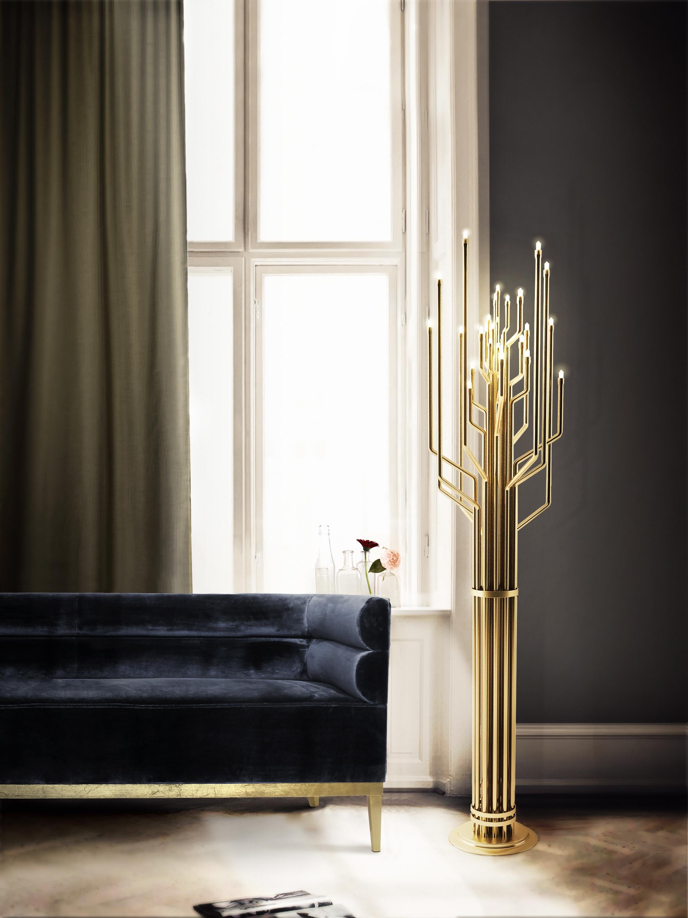 Hand-Crafted Janis Floor Lamp in Brass Detail For Sale
