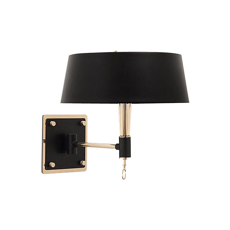 Miles Wall Light in Brass and Aluminum with Black Shade For Sale
