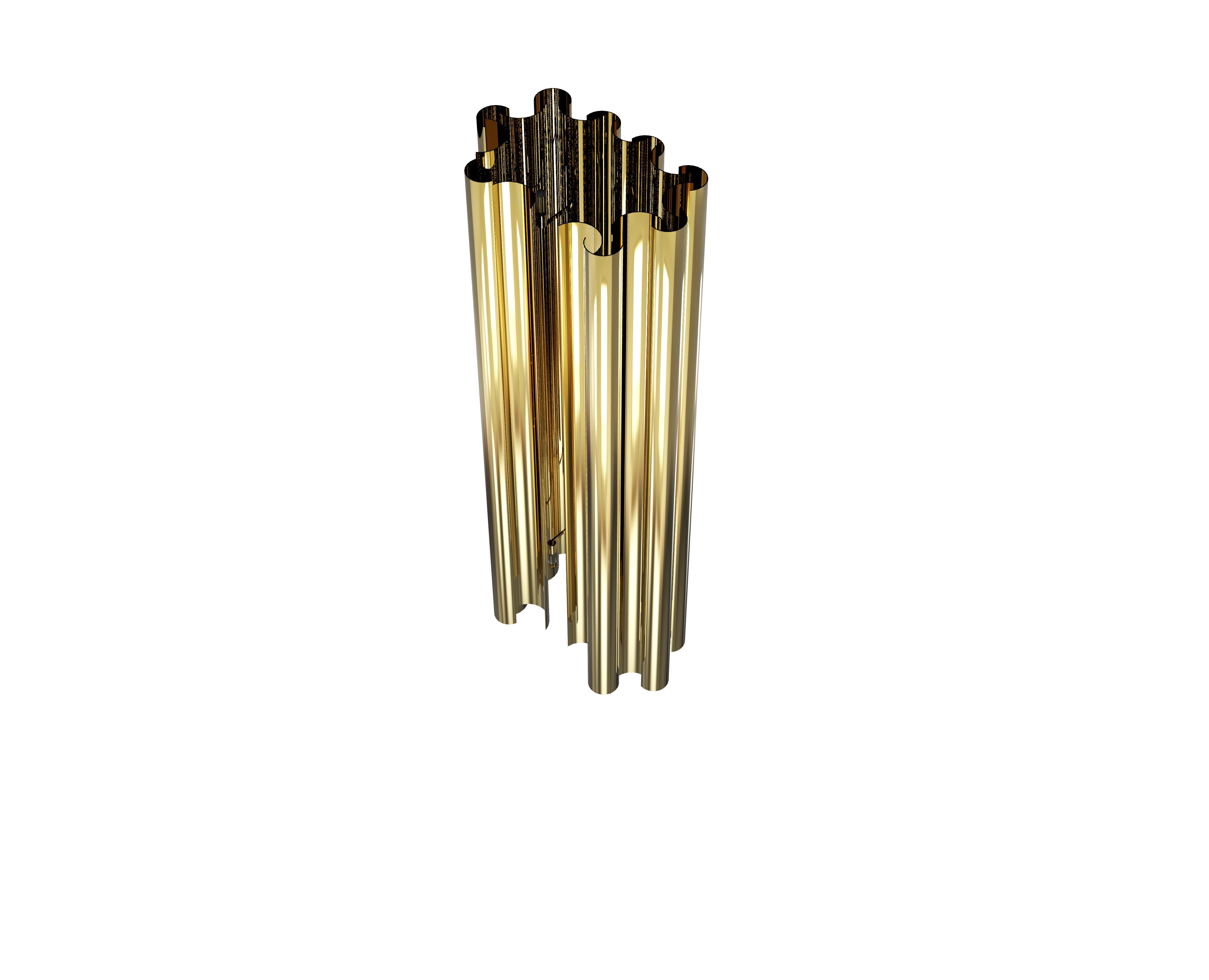Contemporary Parker Wall Light in Polished Brass with Ribbed Exterior For Sale