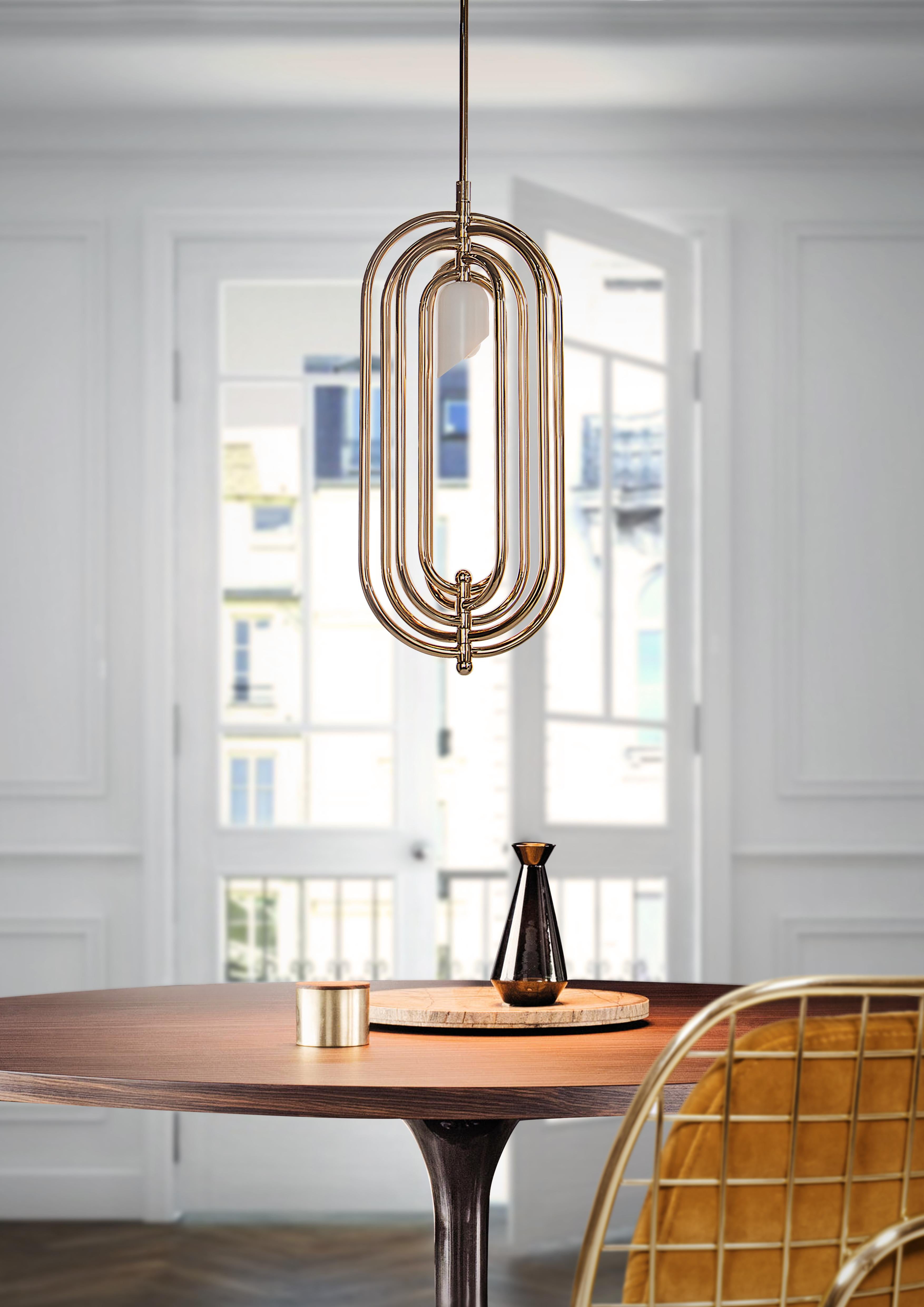 Portuguese Turner Pendant Light in Brass and Aluminum with Tube Details For Sale