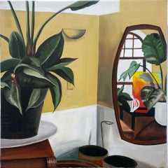 Dad's House (2022), oil painting, interiors, house plant, still life, yellow