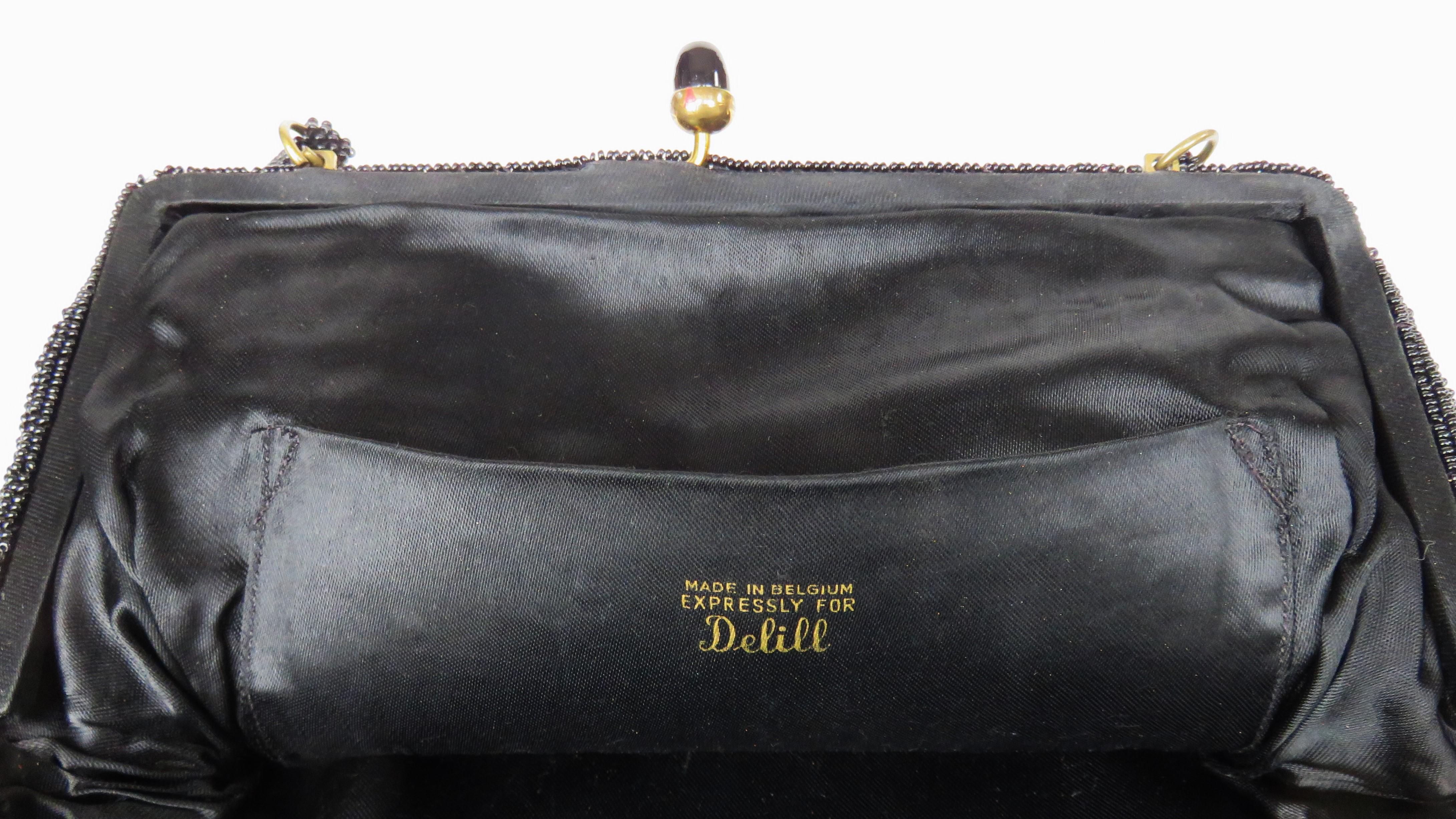 Delill Square Glass Beaded 1940s Handbag For Sale 4