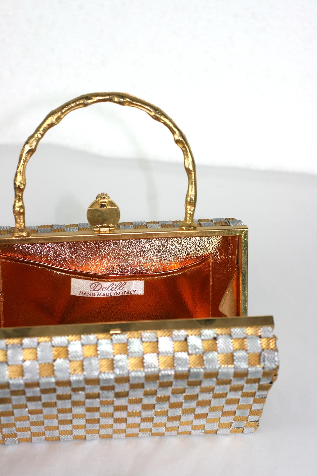 Brown Delill Woven Silver and Gold Box Bag