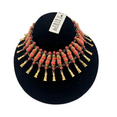 DeLillo 1970's Beaded Coral Choker Collar Necklace