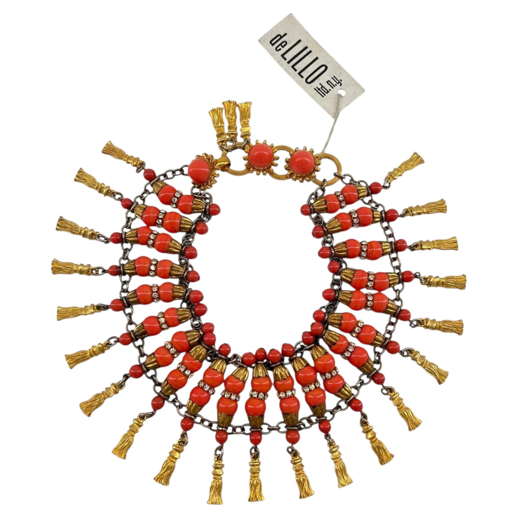 DeLillo 1970's Beaded Coral Choker Collar Necklace For Sale