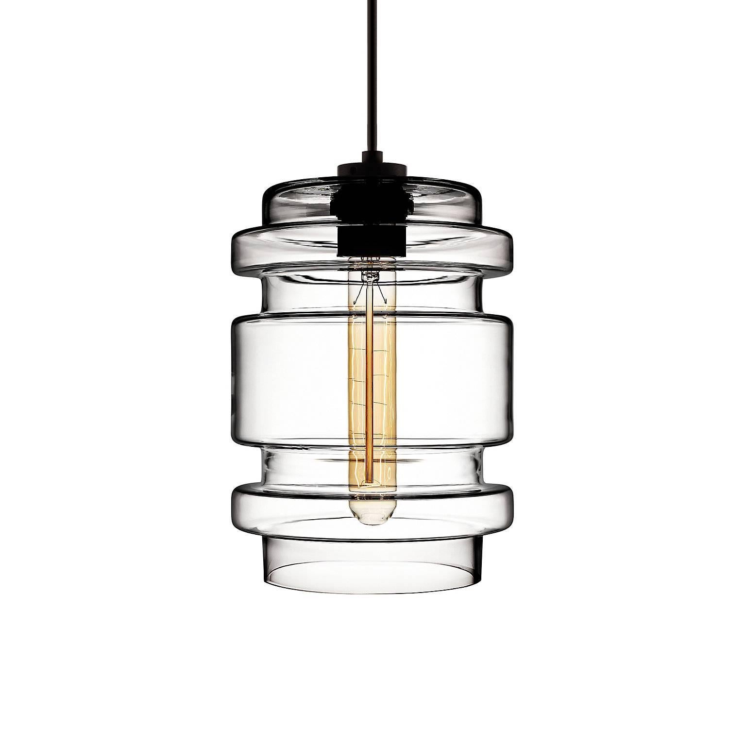 American Delinea Gray Handblown Modern Glass Pendant Light, Made in the USA For Sale