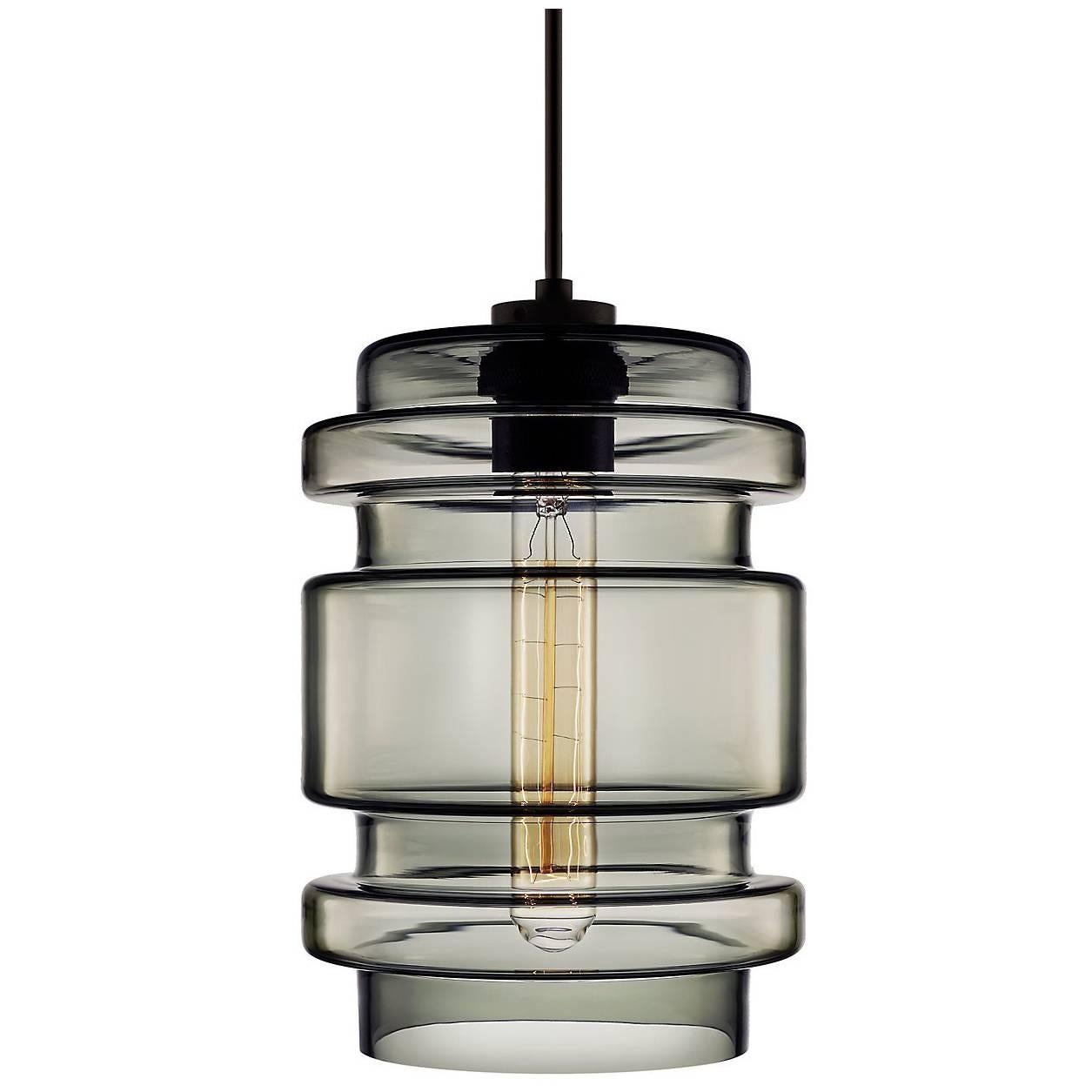 Delinea Gray Handblown Modern Glass Pendant Light, Made in the USA