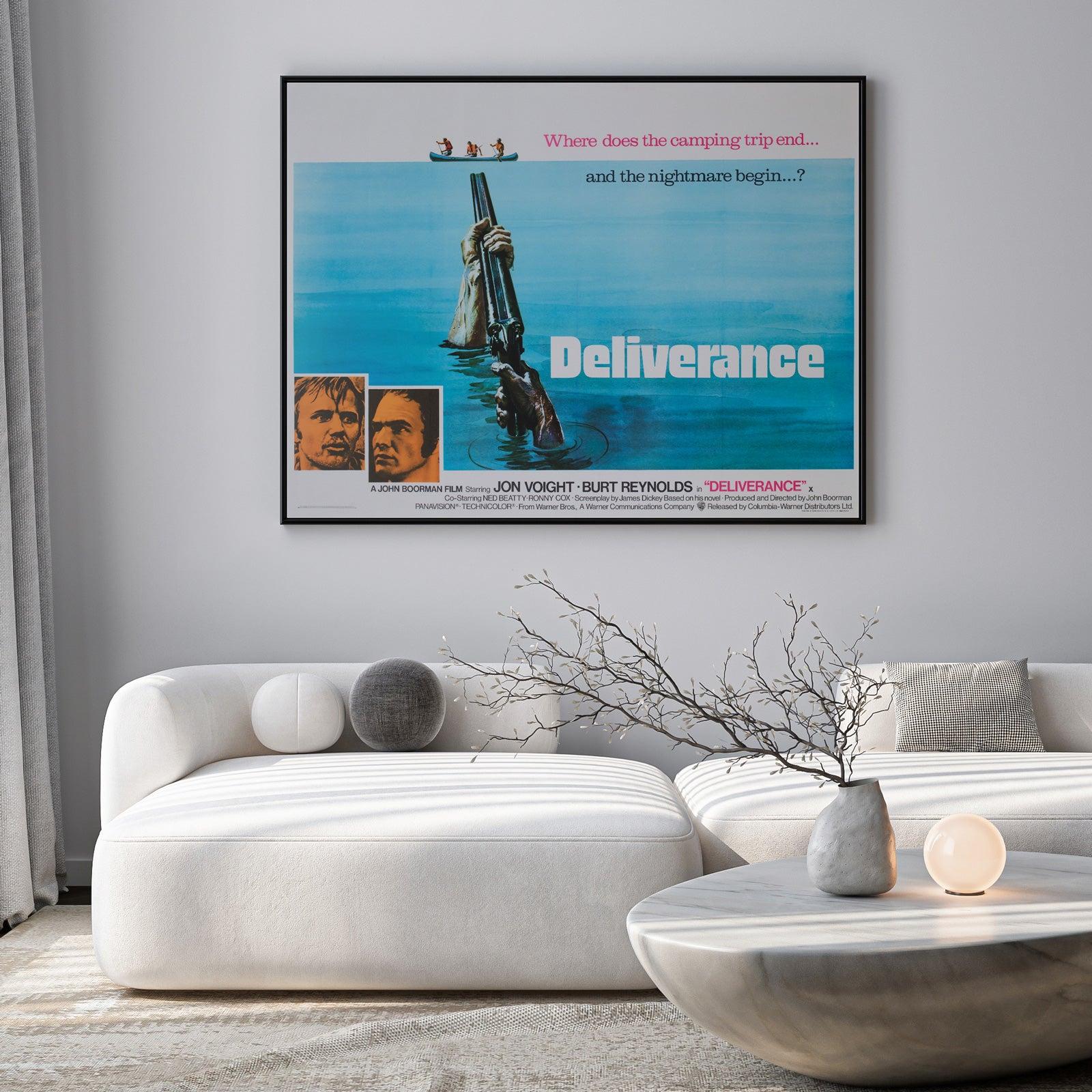 Fantastic original first-year-of-release UK Quad film poster for John Boorman's gritty 70s classic Deliverance. A very striking and collectable poster.

Deliverance is a survival thriller about four friends from Atlanta who embark on a canoe trip