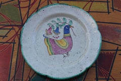 delicioso plato redondo de Avallone Vietri con decoración central de pájaros de los años 50