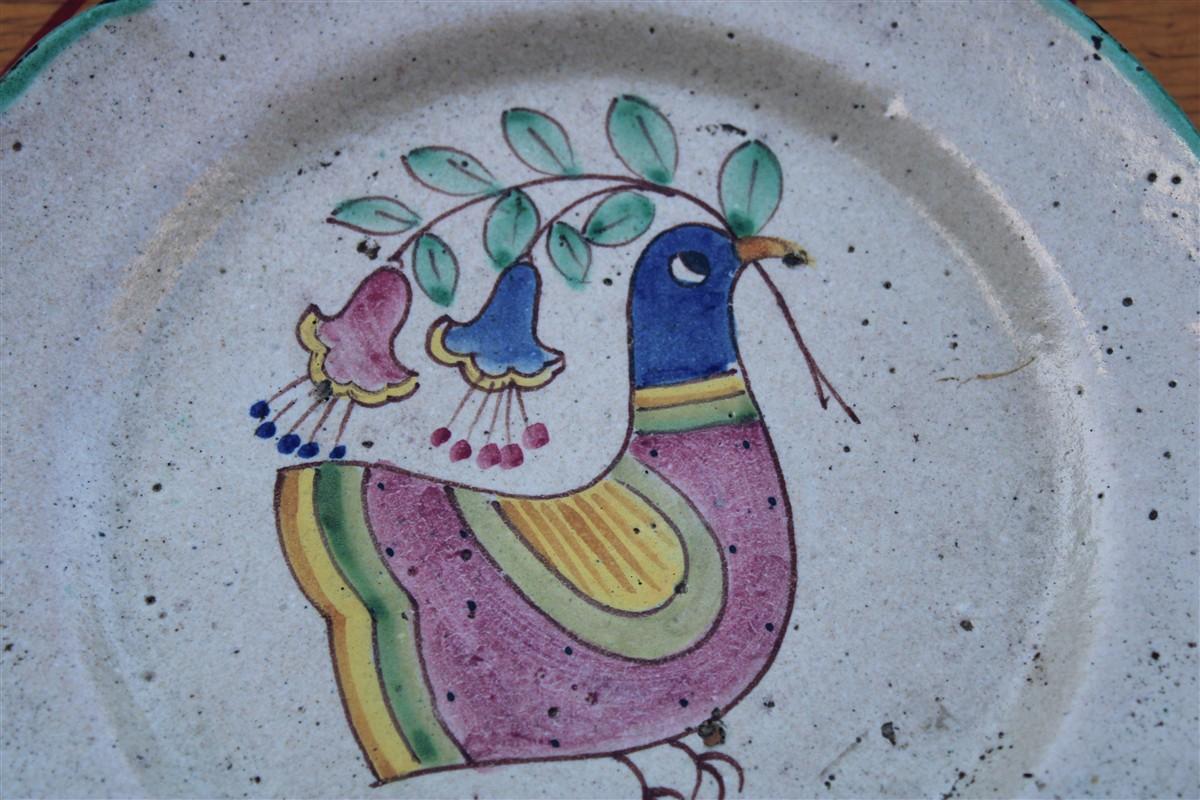 delicioso plato redondo de Avallone Vietri con decoración central de pájaros de los años 50 Moderno de mediados de siglo en venta