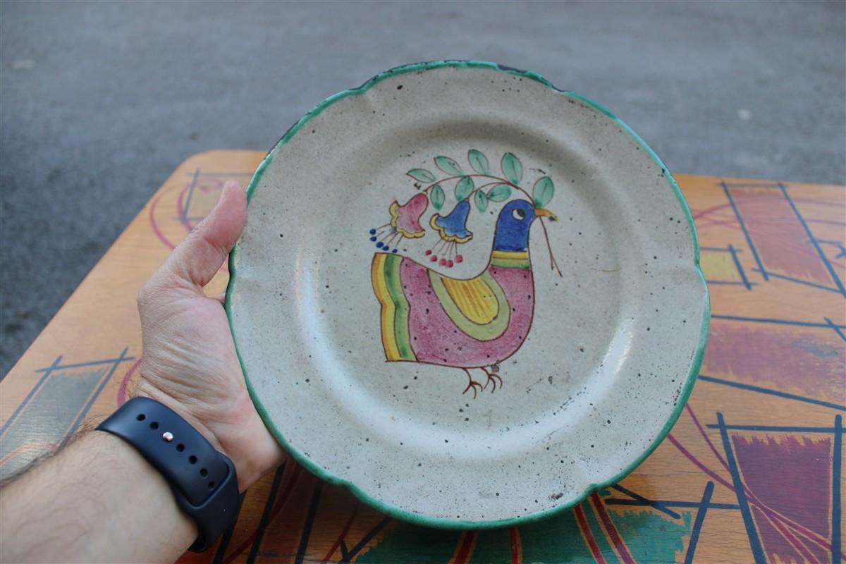 delicioso plato redondo de Avallone Vietri con decoración central de pájaros de los años 50 Mid-20th Century en venta