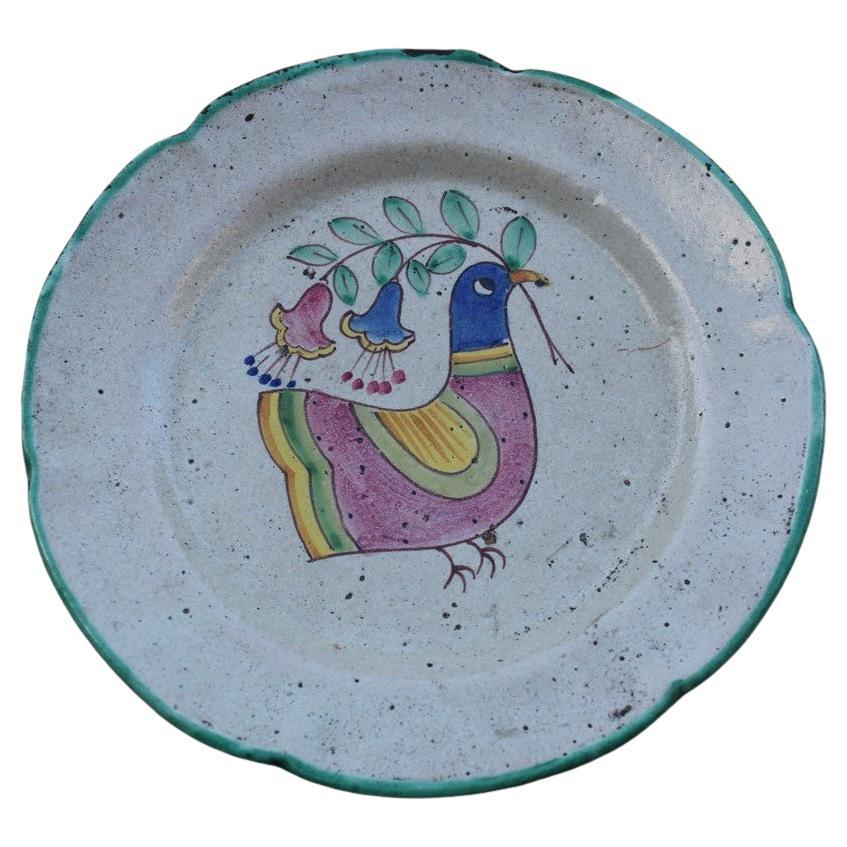 delizioso Piatto rotondo di Avallone Vietri con decoro centrale 1950s Uccello