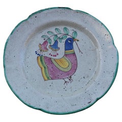 delizioso Piatto rotondo di Avallone Vietri con decoro centrale 1950s Uccello