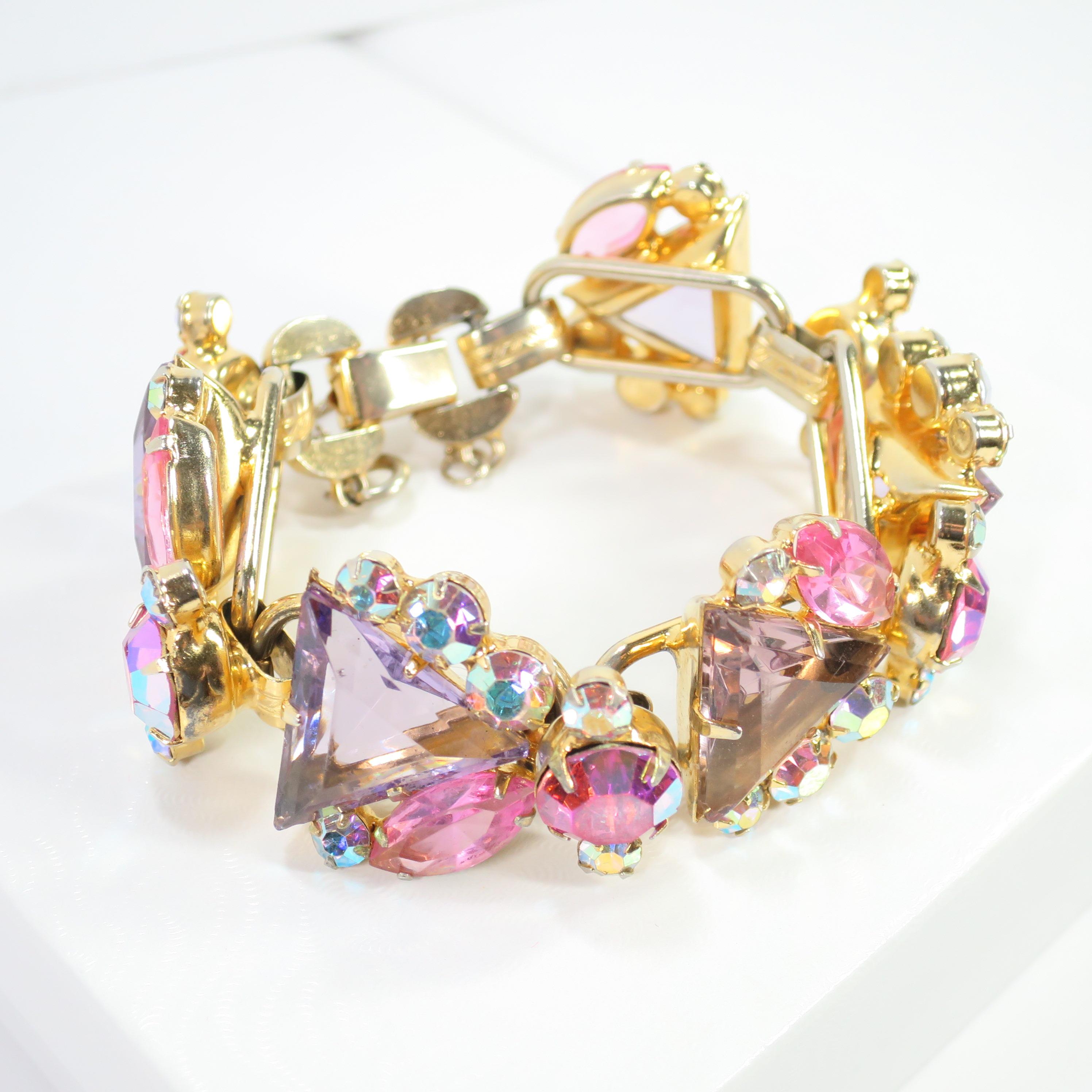 DeLizza & Elster Juliana Lilac & Pink Crystal Link Bracelet, 1960s For Sale 7
