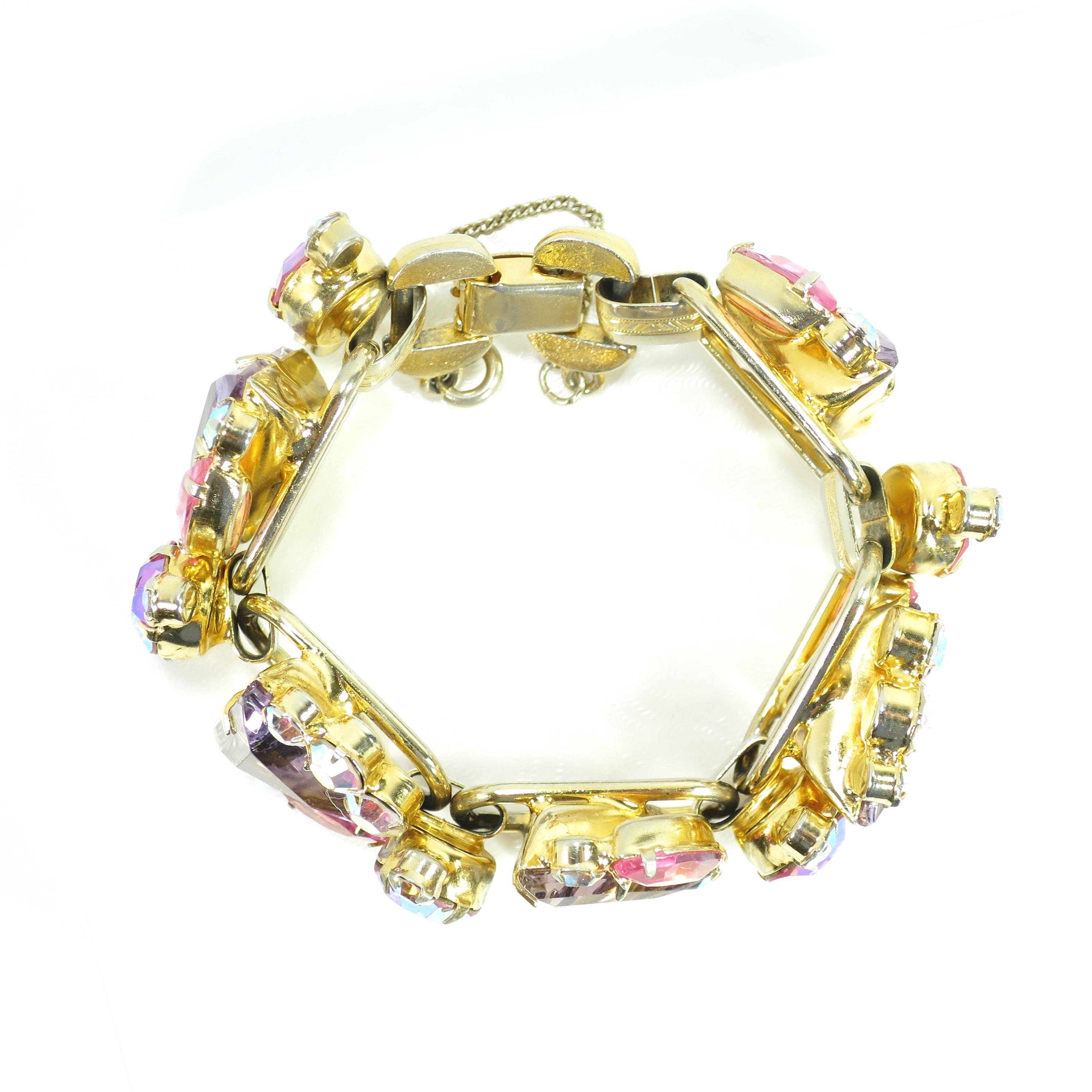 DeLizza & Elster Juliana Lilac & Pink Crystal Link Bracelet, 1960s For Sale 8