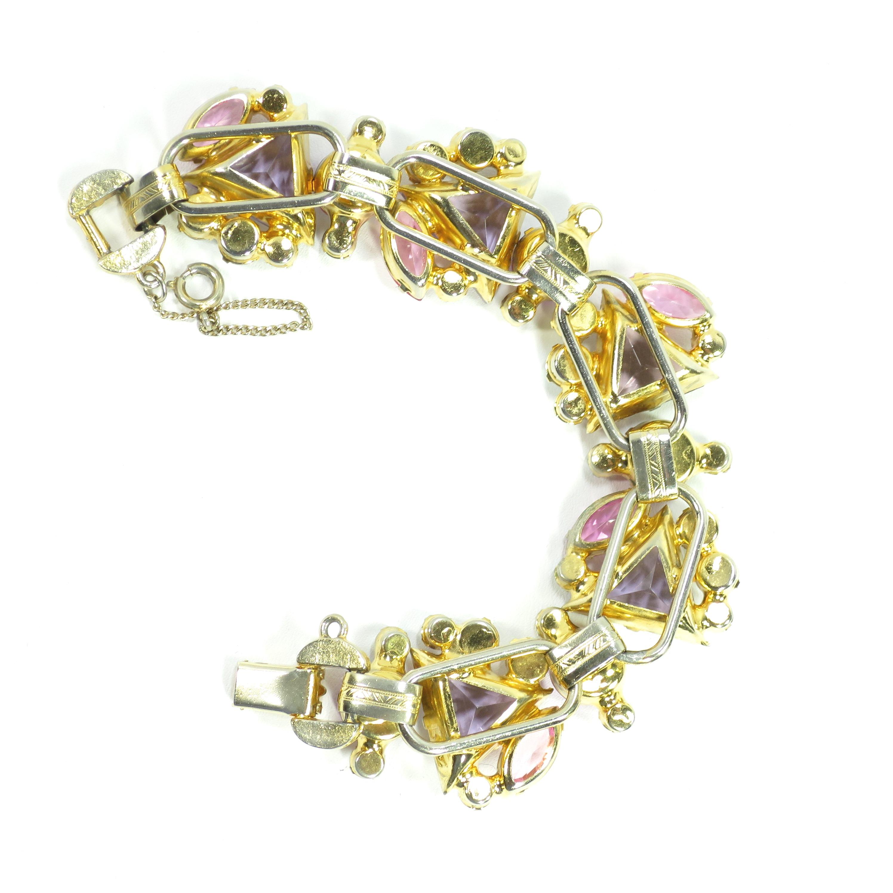 DeLizza & Elster Juliana Lilac & Pink Crystal Link Bracelet, 1960s For Sale 9