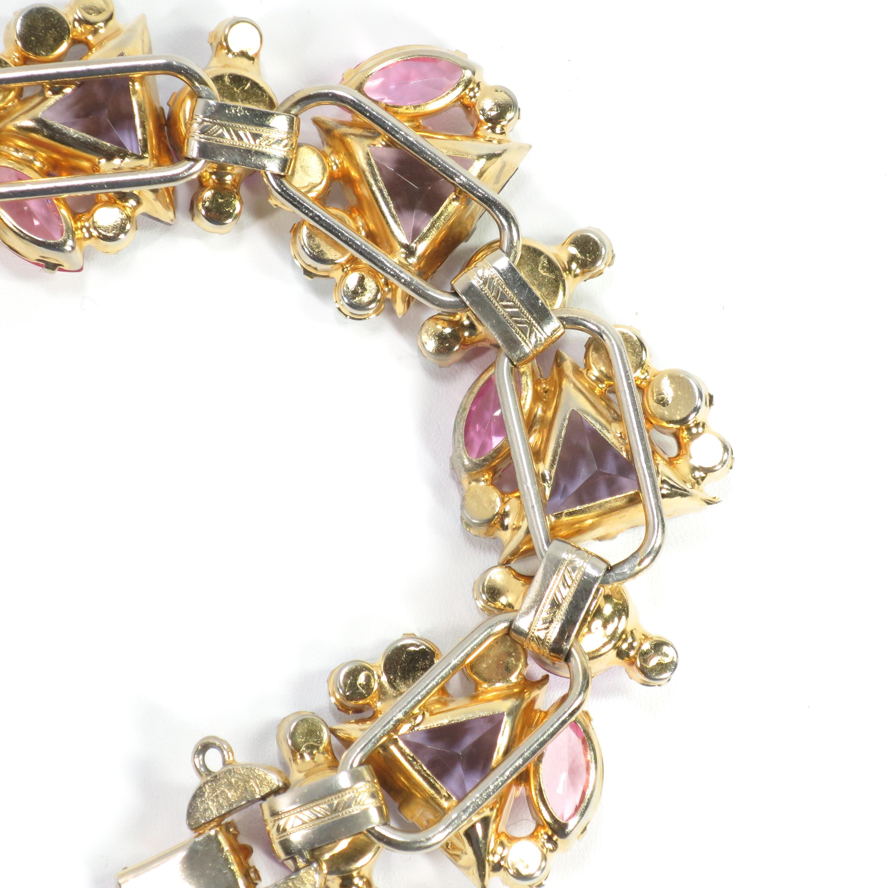 DeLizza & Elster Juliana Lilac & Pink Crystal Link Bracelet, 1960s For Sale 10