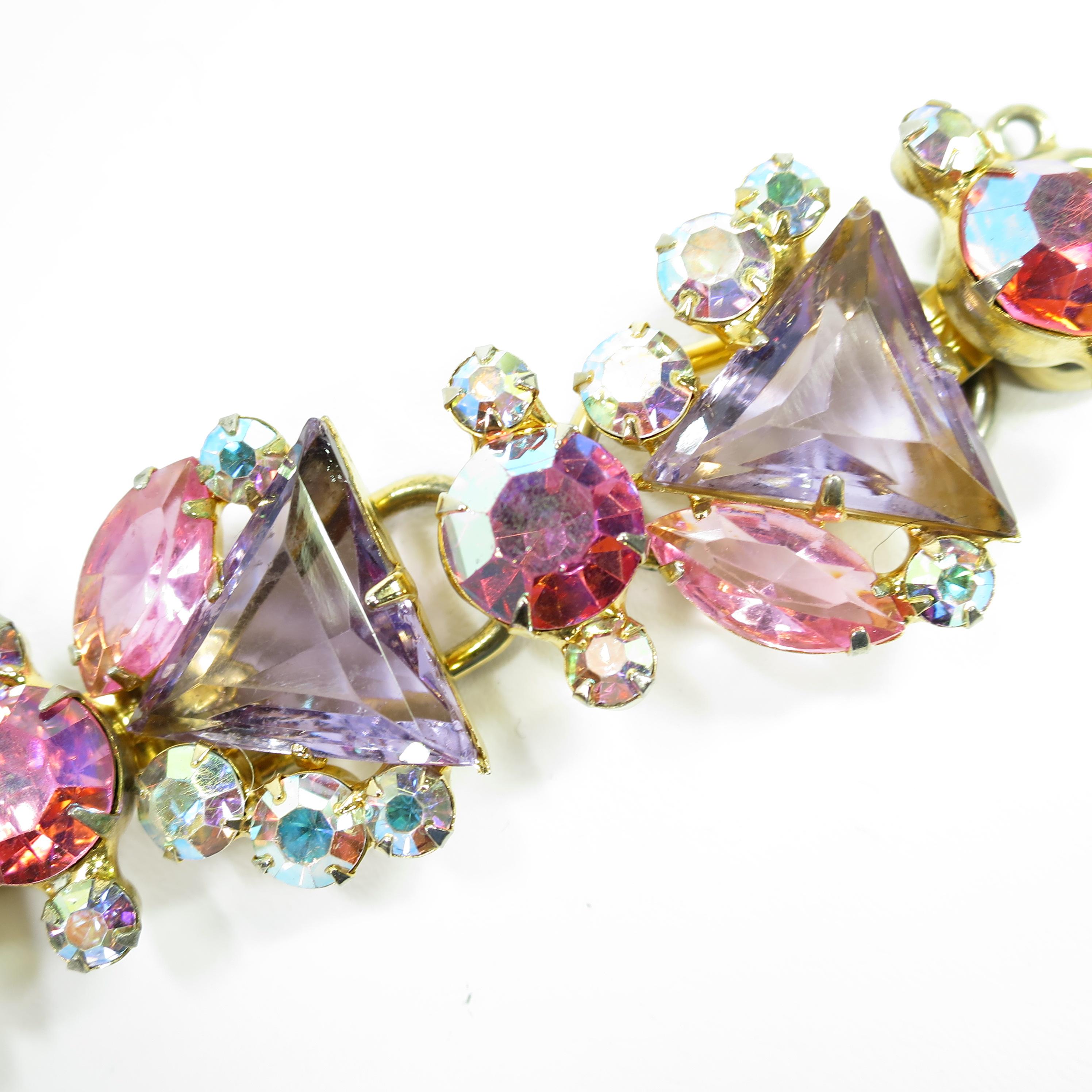 DeLizza & Elster Juliana Lilac & Pink Crystal Link Bracelet, 1960s For Sale 1