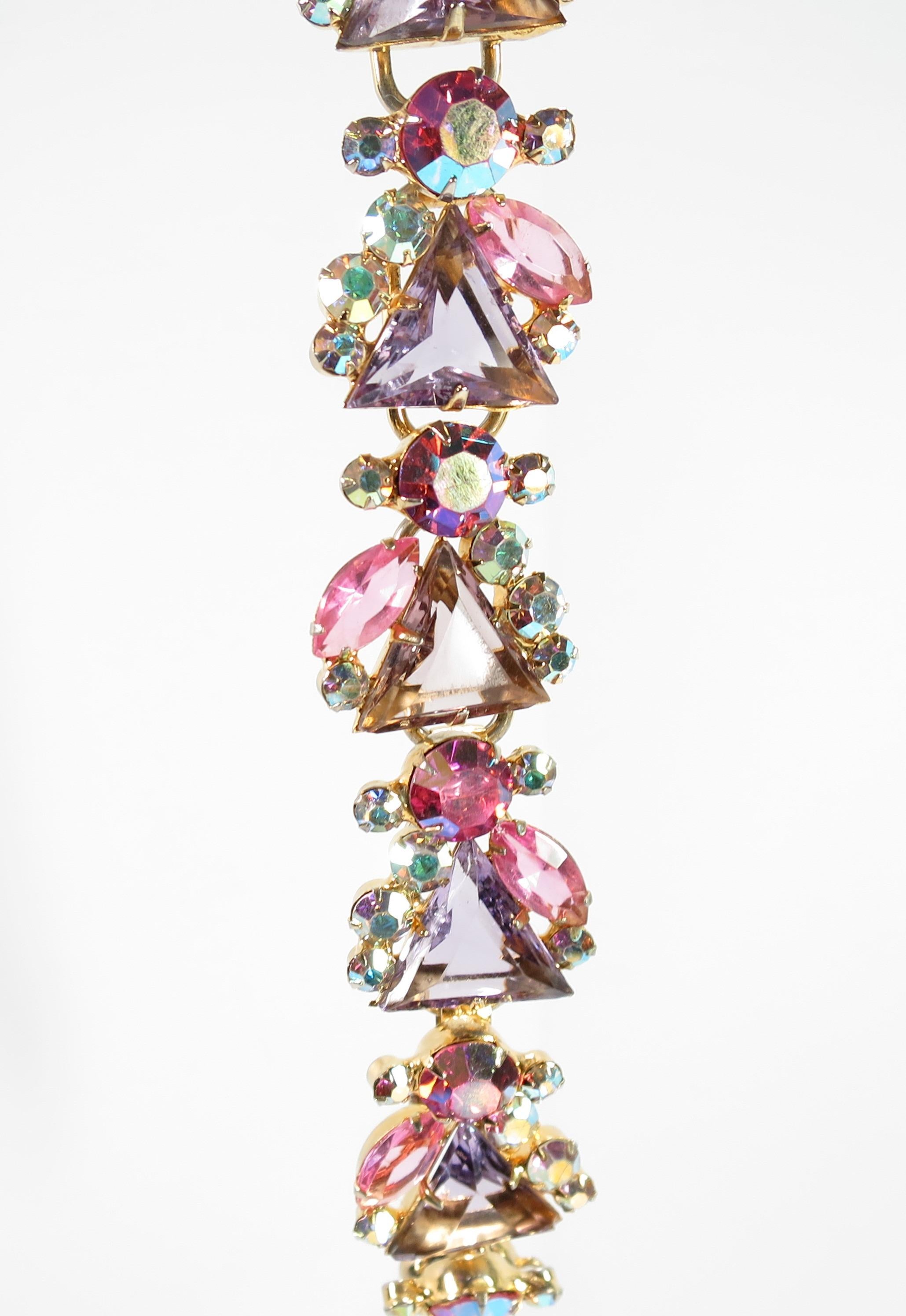 DeLizza & Elster Juliana Lilac & Pink Crystal Link Bracelet, 1960s For Sale 2