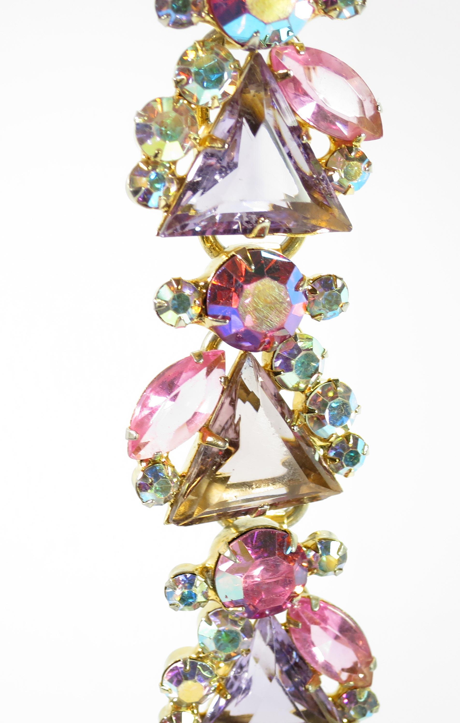 DeLizza & Elster Juliana Lilac & Pink Crystal Link Bracelet, 1960s For Sale 3
