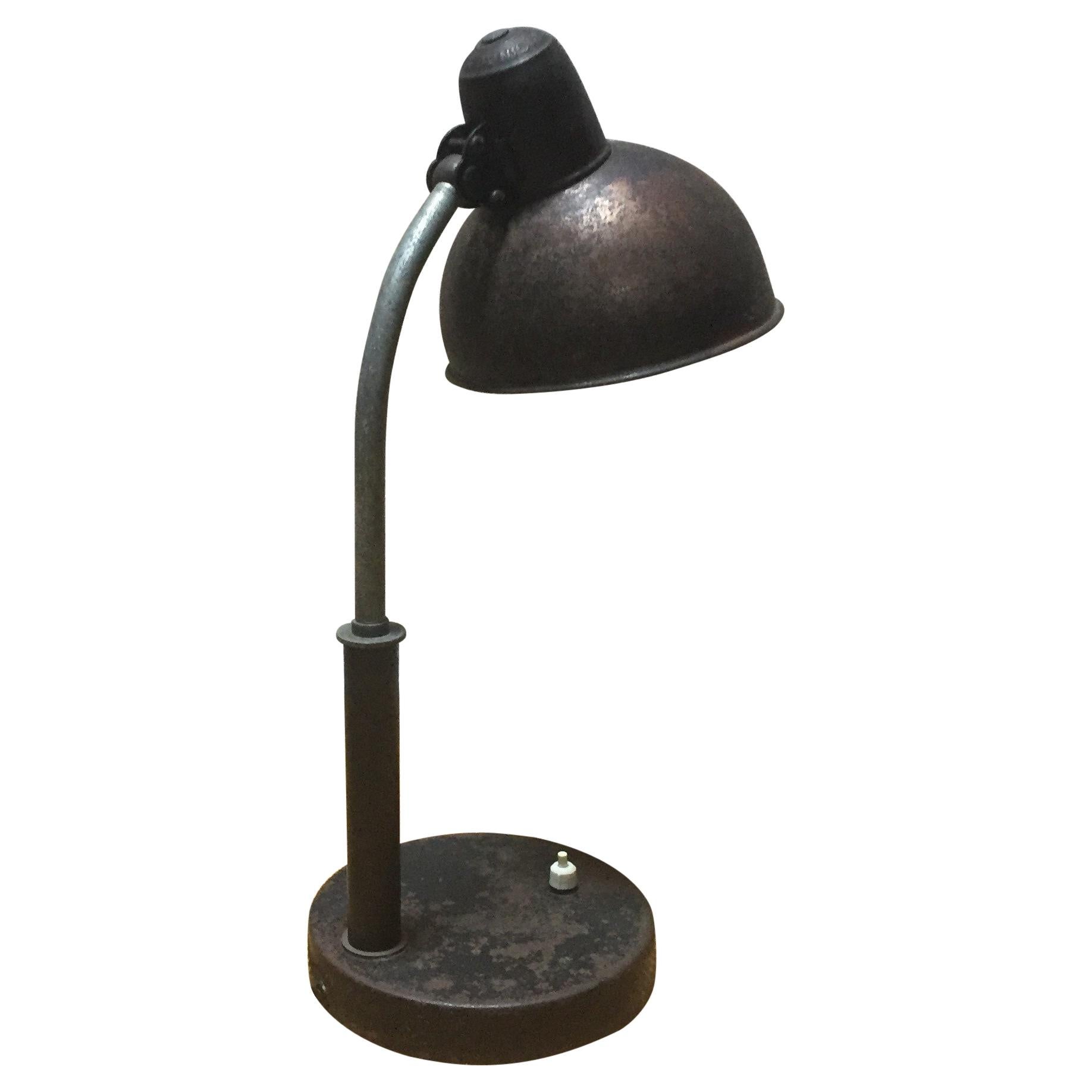 Christian Dell Original Black Metal Table Lamp by Idell Kaiser, 1930s Bauhaus For Sale