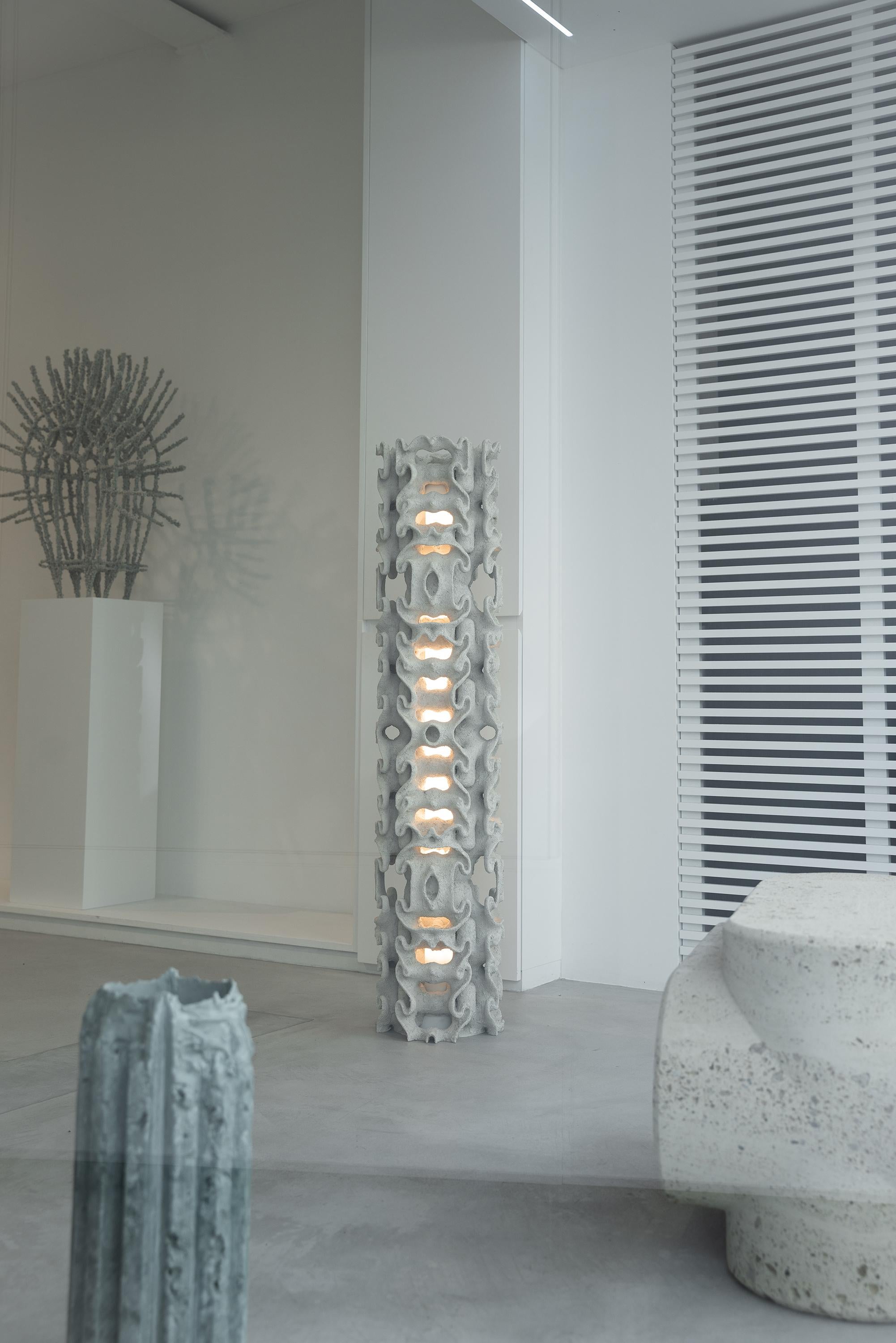 Contemporary Della Floor Lamp, 3D-Printed Sand, Natural Organic, Unique Light Sculpture For Sale