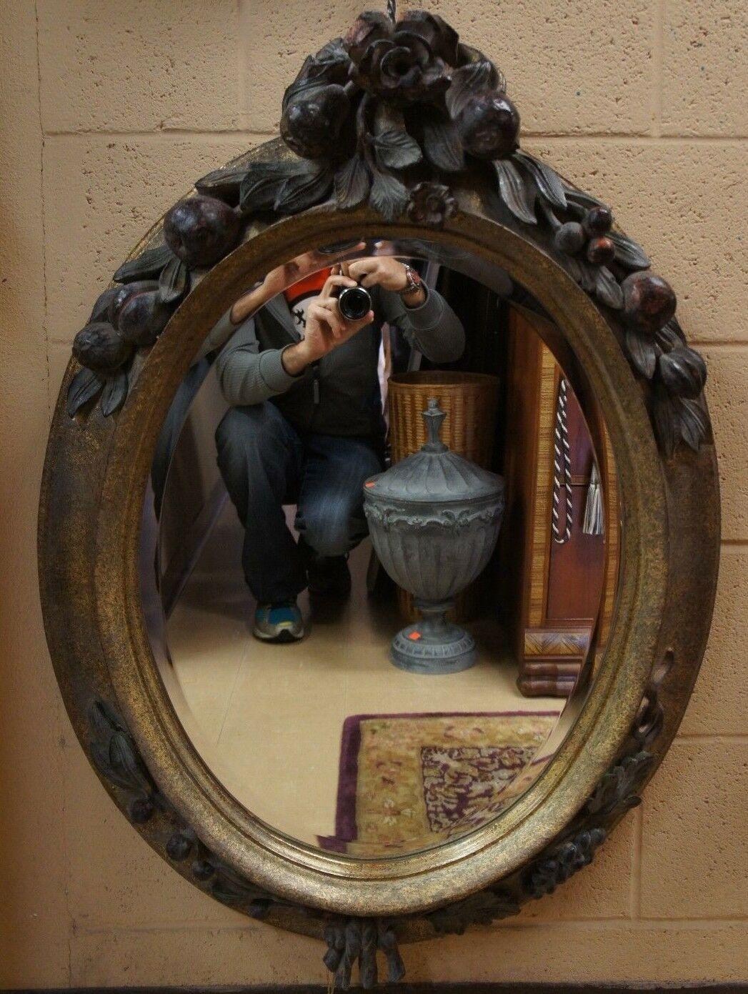 Della Robbia Italian Baroque Revival Oval Carved Mirror Beveled Glass Rococo In Good Condition For Sale In Dayton, OH