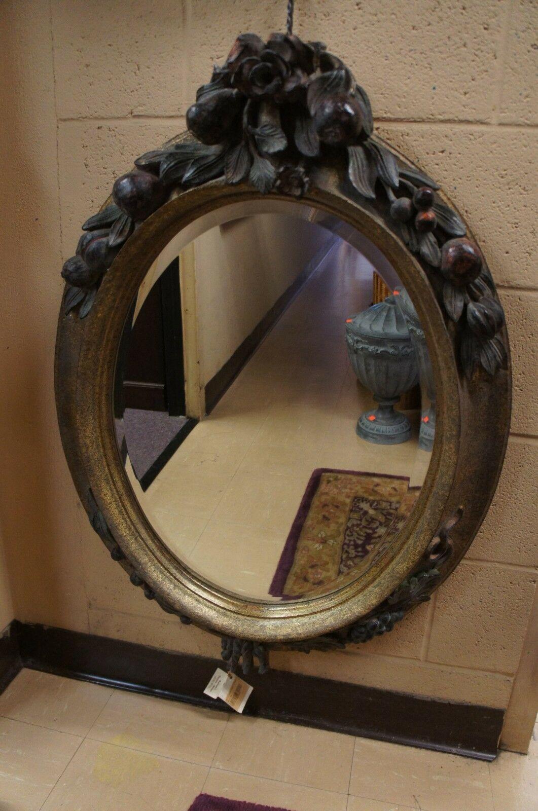 Della Robbia Italian Baroque Revival Oval Carved Mirror Beveled Glass Rococo For Sale 1