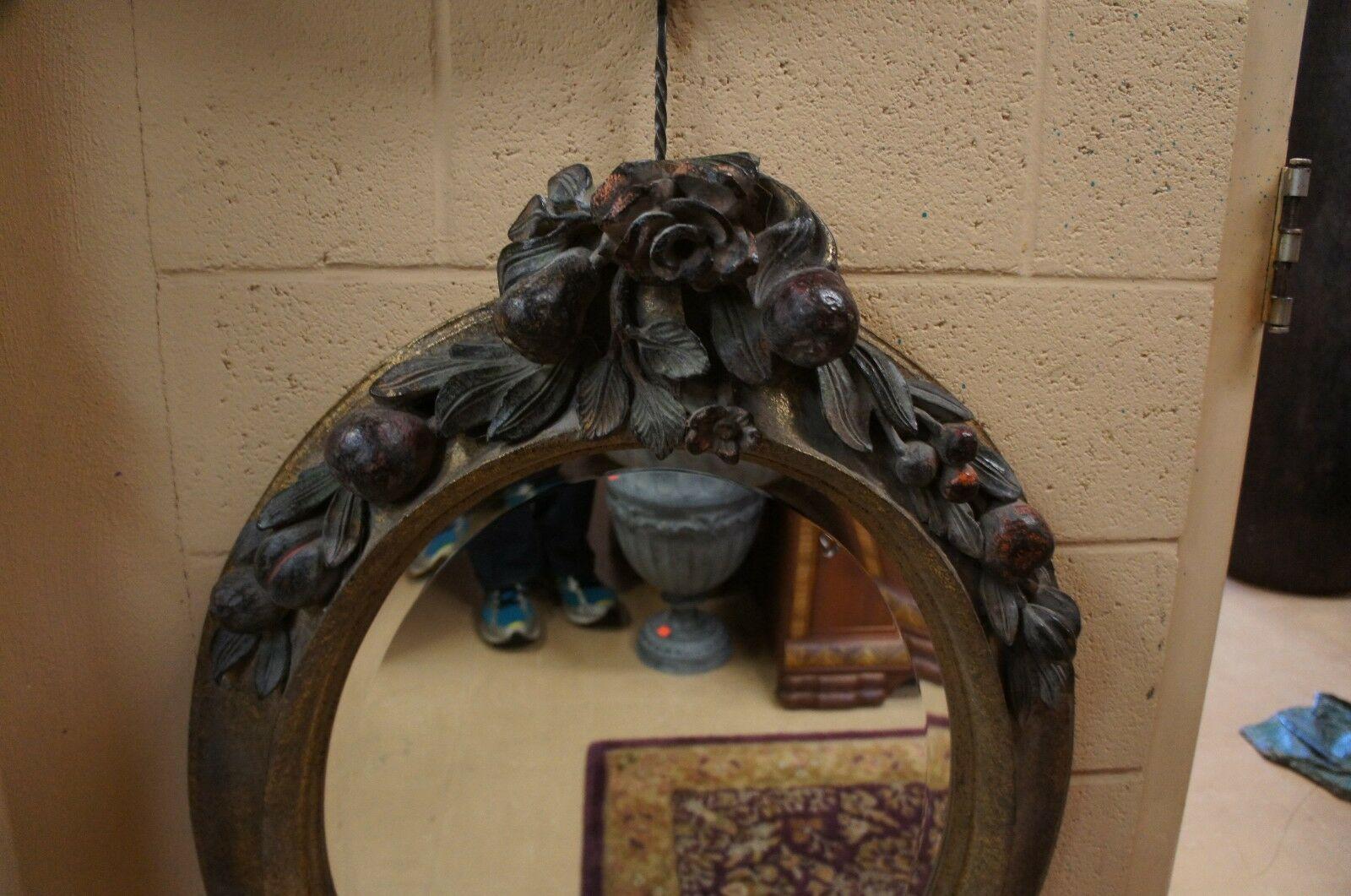 Della Robbia Italian Baroque Revival Oval Carved Mirror Beveled Glass Rococo For Sale 2