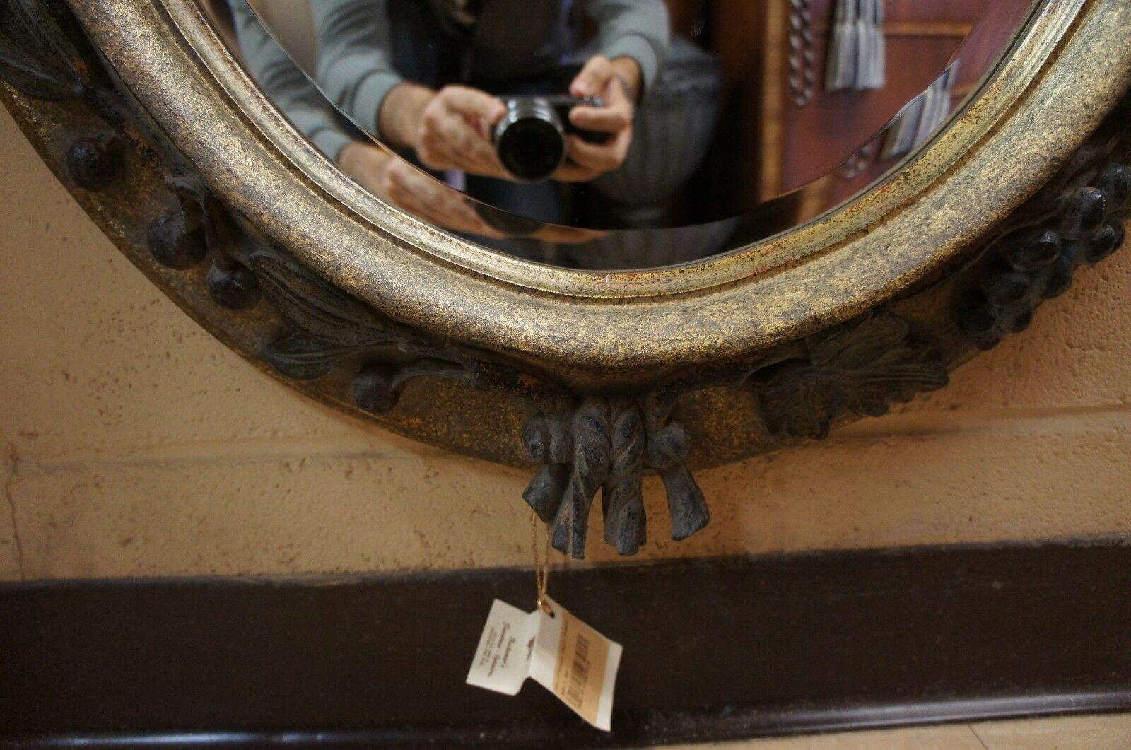 Della Robbia Italian Baroque Revival Oval Carved Mirror Beveled Glass Rococo For Sale 3