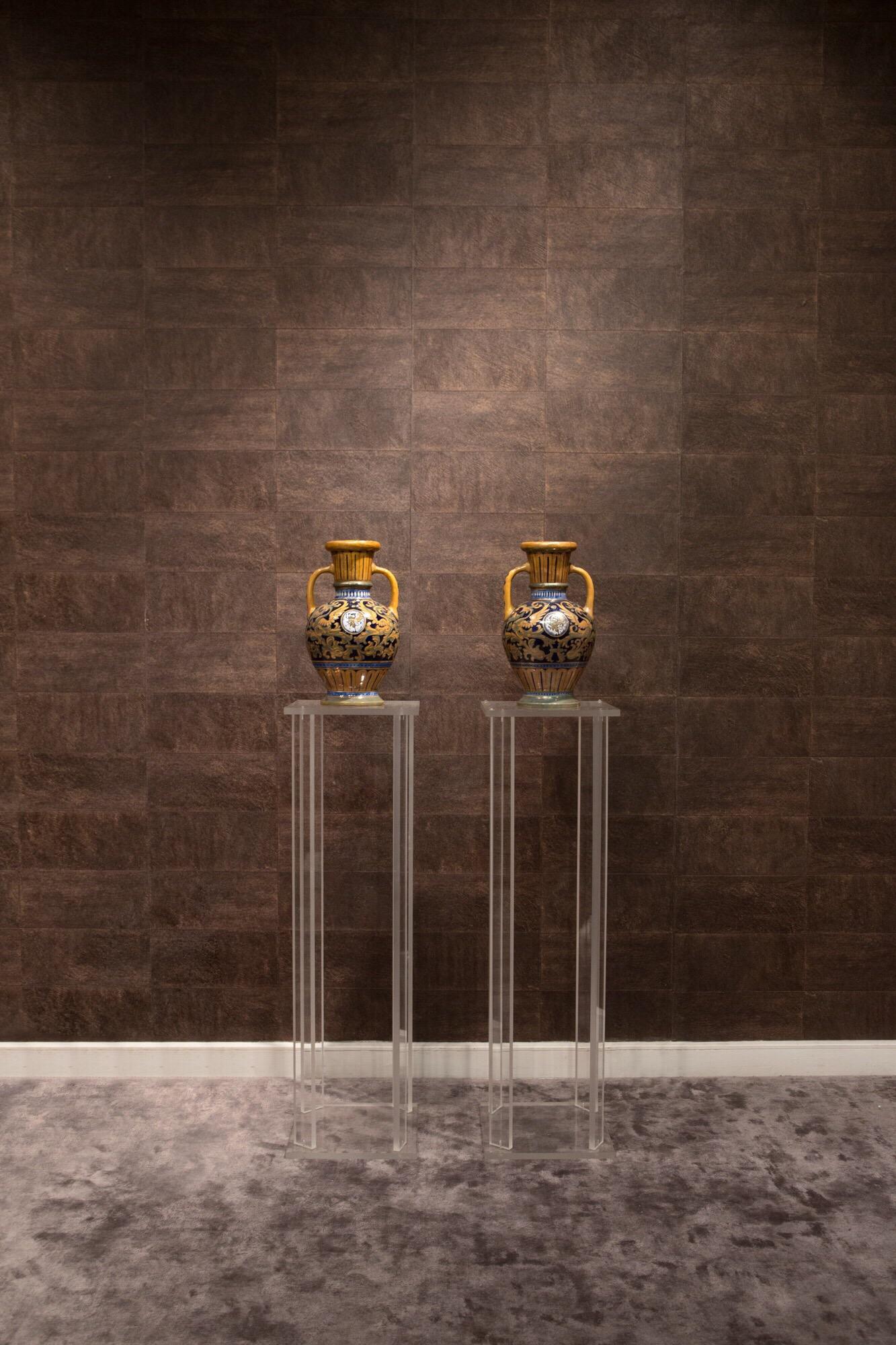 Glazed Della Robbia Italian Colored Majolica Pair of Vases