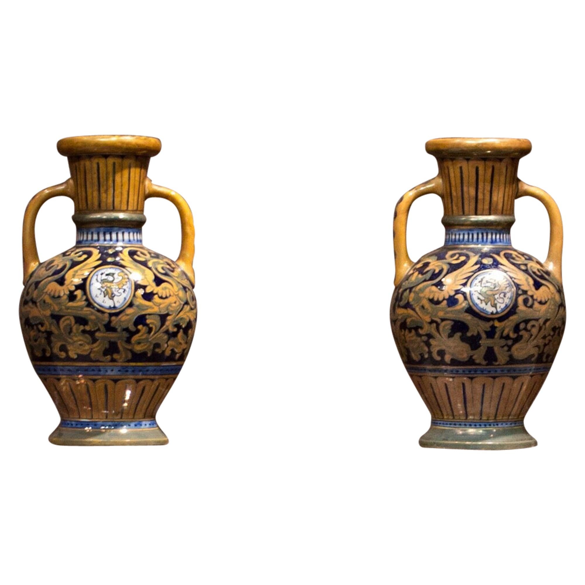 Pair of large handdecorated Italian vases at 1stdibs
