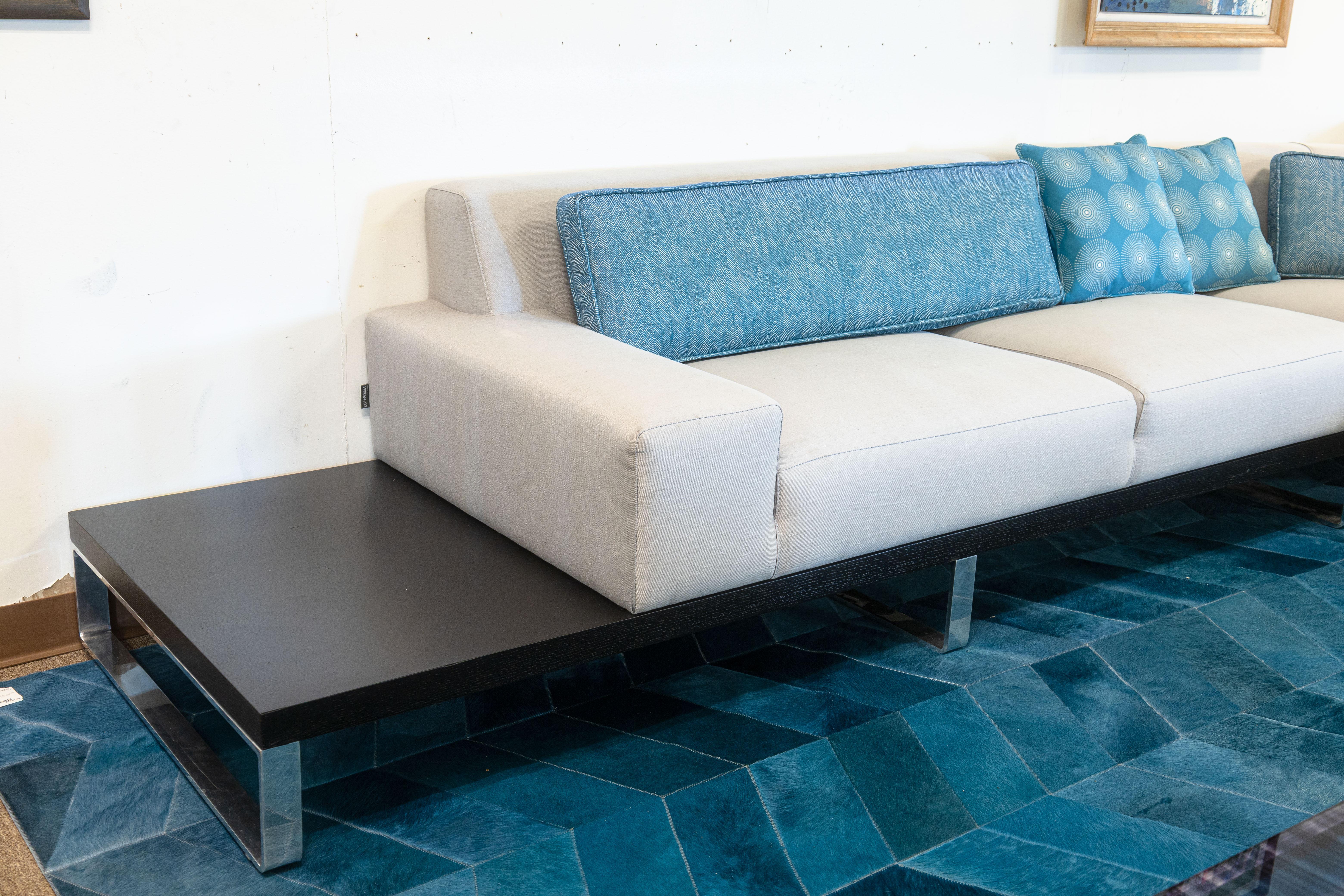 Italian Della Robbia Sodeo Contemporary Modern 3 Piece Chrome & Wood Grey Sectional Sofa For Sale