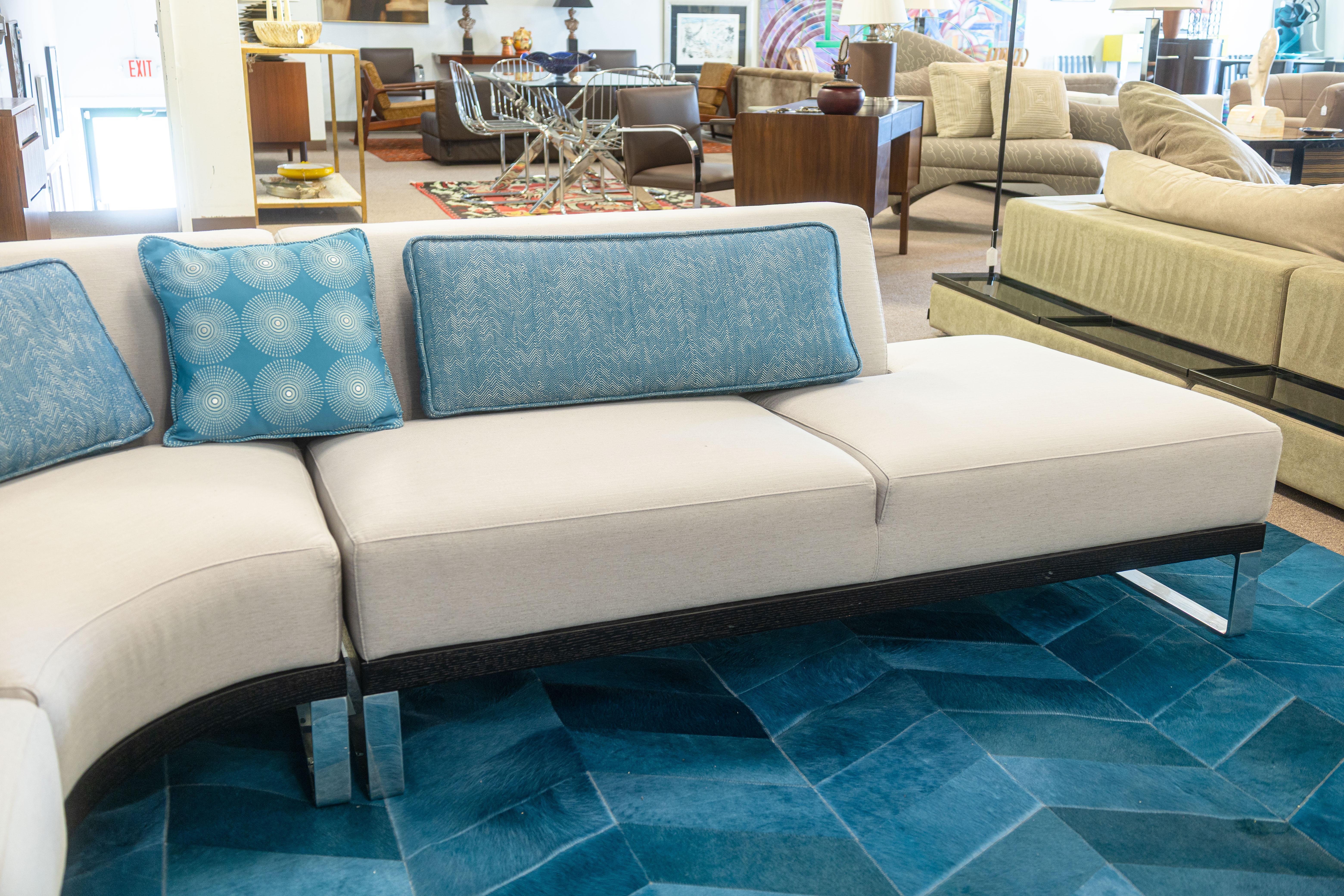 20th Century Della Robbia Sodeo Contemporary Modern 3 Piece Chrome & Wood Grey Sectional Sofa For Sale