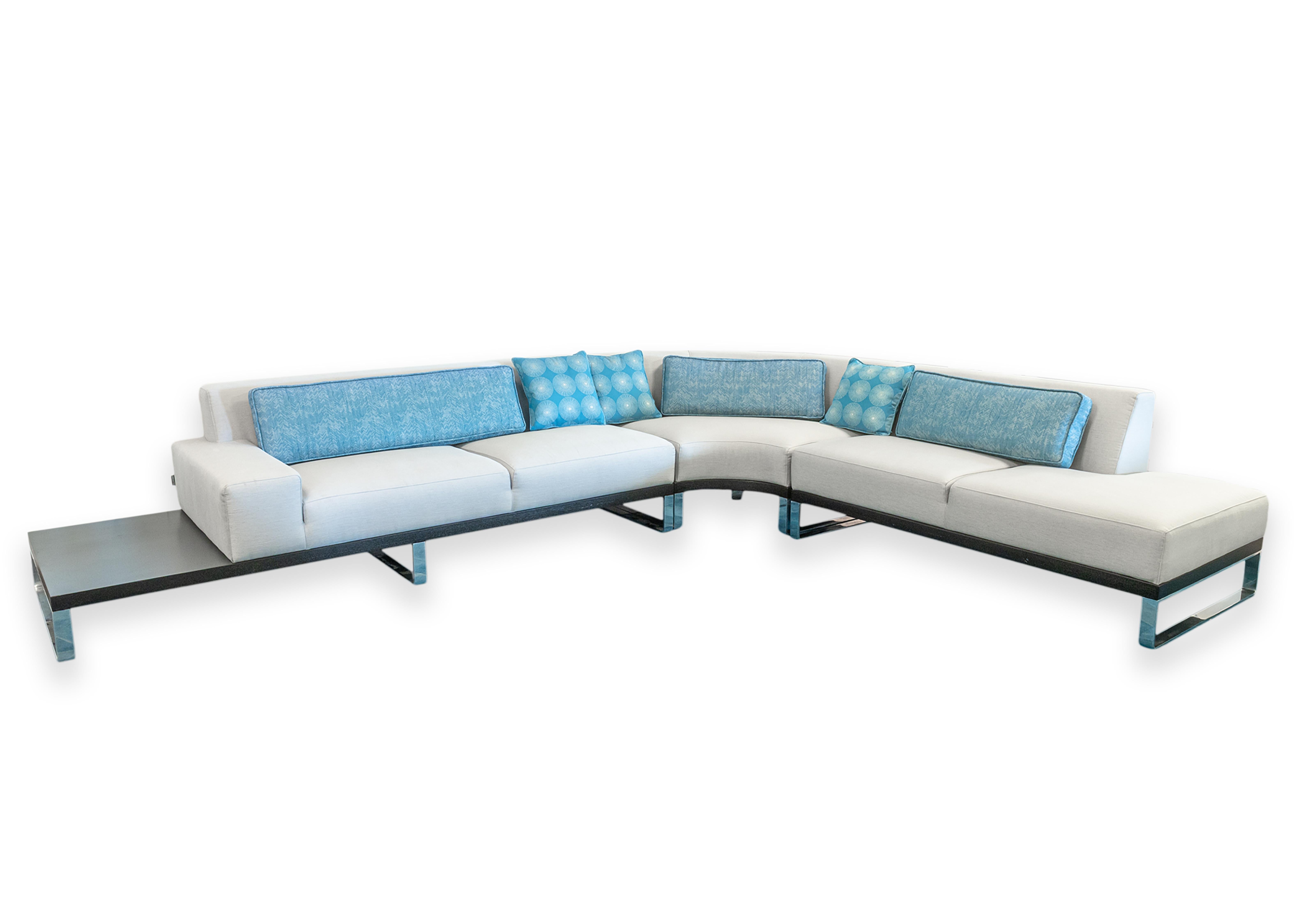 Della Robbia Sodeo Contemporary Modern 3 Piece Chrome & Wood Grey Sectional Sofa For Sale 3