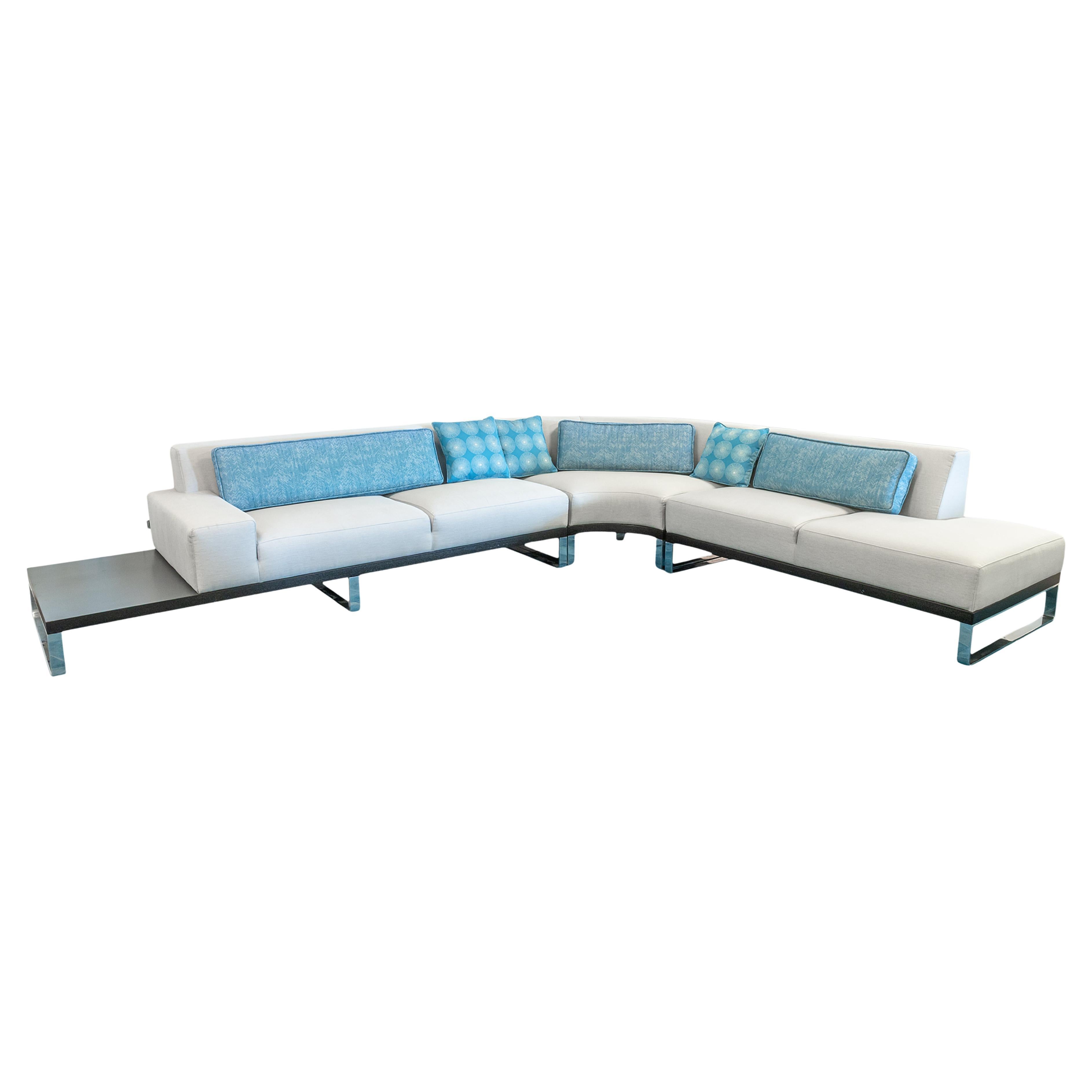 Della Robbia Sodeo Contemporary Modern 3 Piece Chrome & Wood Grey Sectional Sofa For Sale
